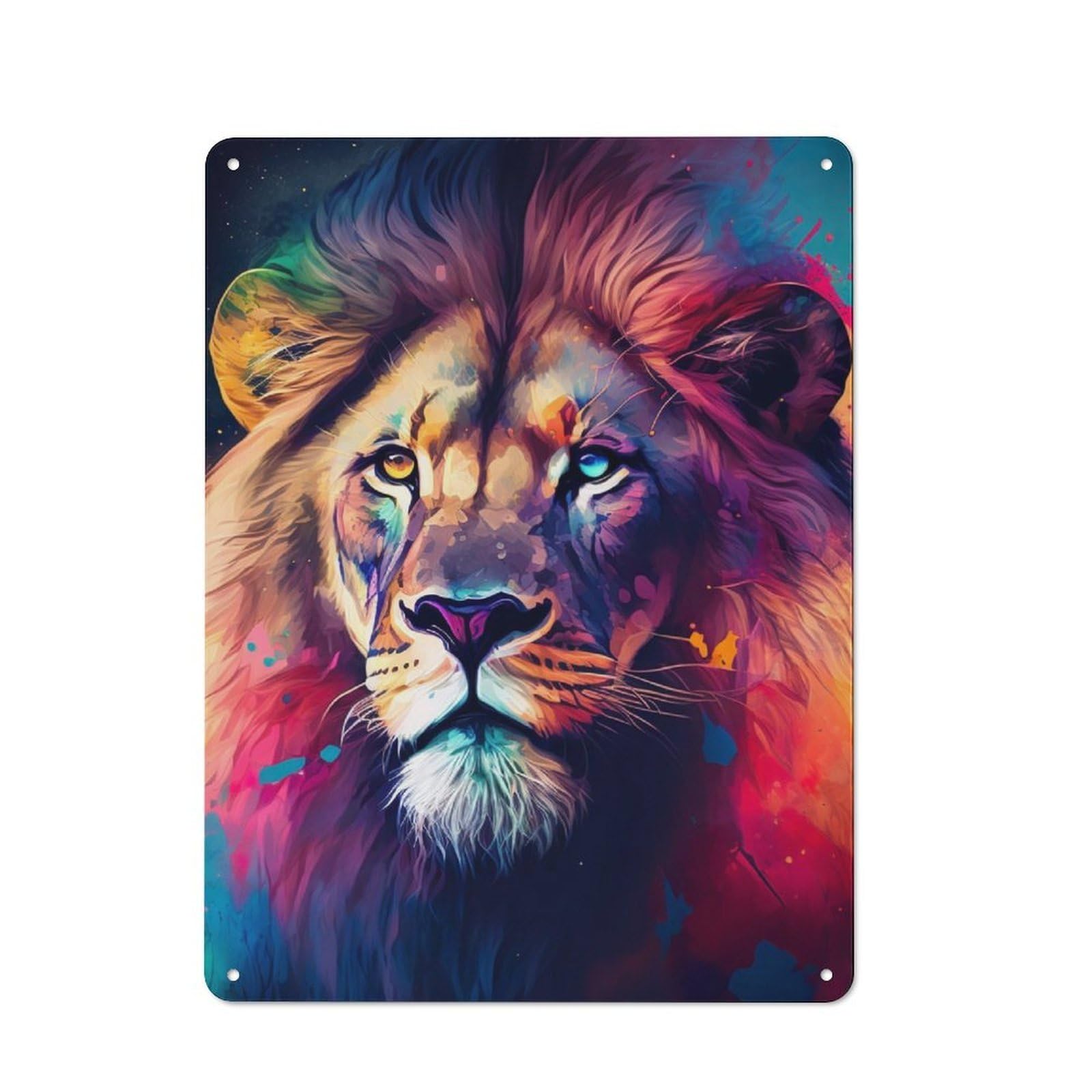 Junmoney Watercolor Lion Portrait Retro Metal Wall Sign 40X30cm For Garage Or Workshop, For Kitchen, Dining Room And Home Bar Wall Decor