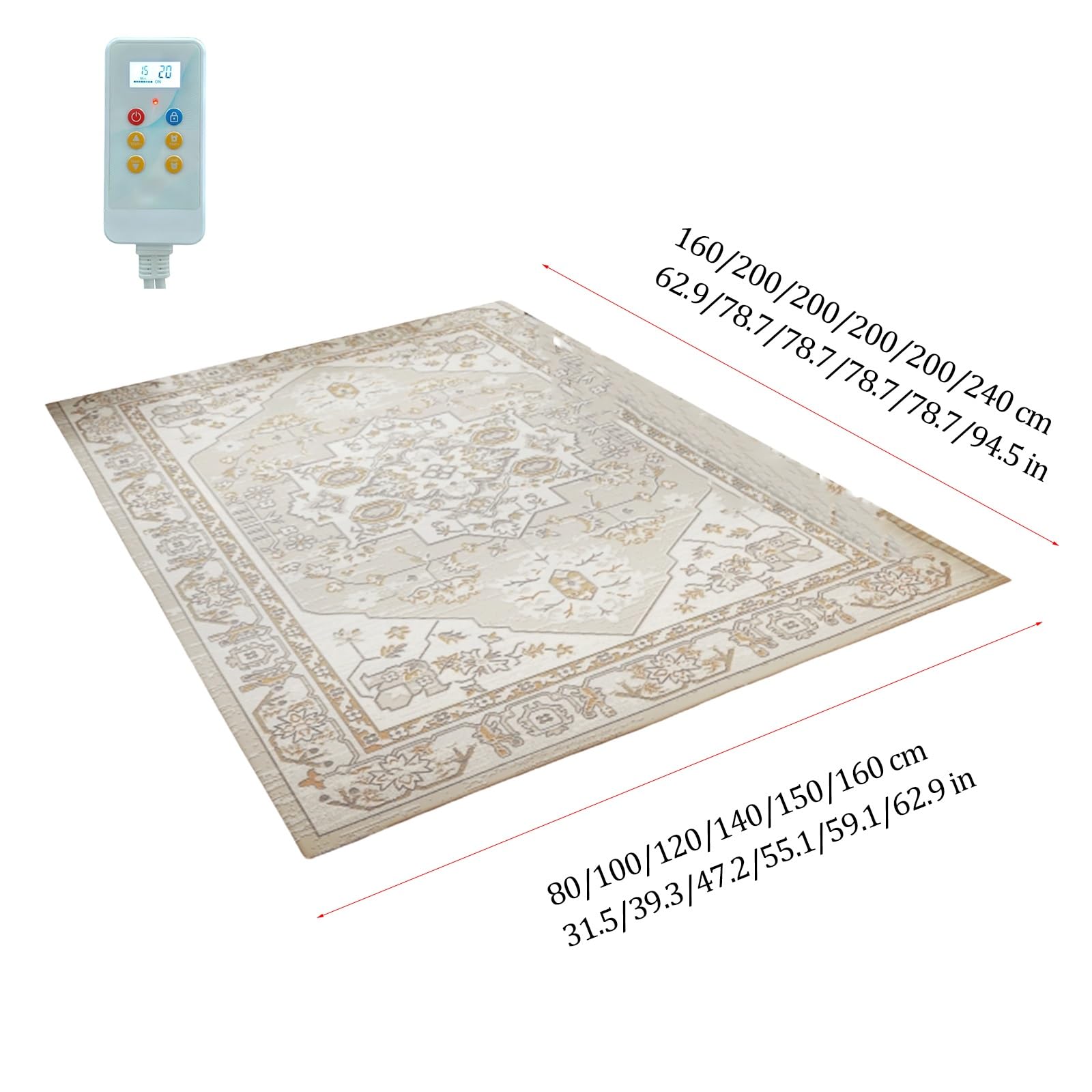 Alfombrilla calefactora para debajo del escritorio, alfombra calefactora eléctrica grande, extraíble y lavable, calefactor radiante con temporizador de 1 a 12 horas(B,31.5x62.9in)
