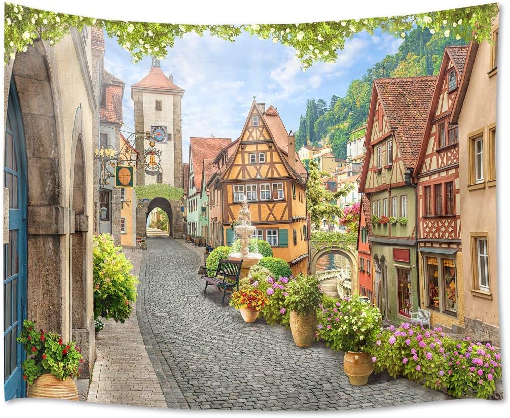 Amazon Co Jp Lb 風景画タペストリー ヨーロッパの街並み おしゃれ壁掛け 装飾布 インテリア 装飾アート モダン 多機能 お店 部屋や窓の飾り 個性ギフト 新居祝い 布製 横 150ｘ100cm ホーム キッチン