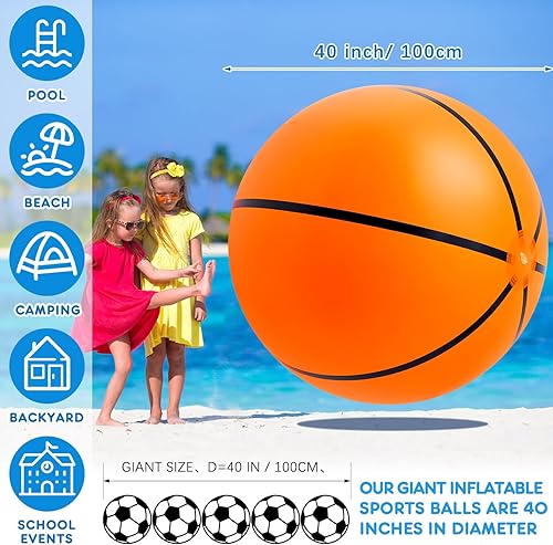 Miniatura 2 de Lewtemi Pelotas deportivas inflables gigantes grandes, pelota de playa, béisbol, fútbol, arcoíris, baloncesto, fútbol para deportes, fiesta de