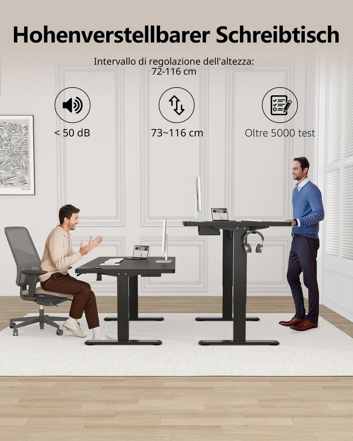 Flamaker Scrivania Regolabile in Altezza 160 x 80 cm Standing Desk Scrivania Elettrica Scrivania Grande con Controllo Memoria, Ruote (Nero)