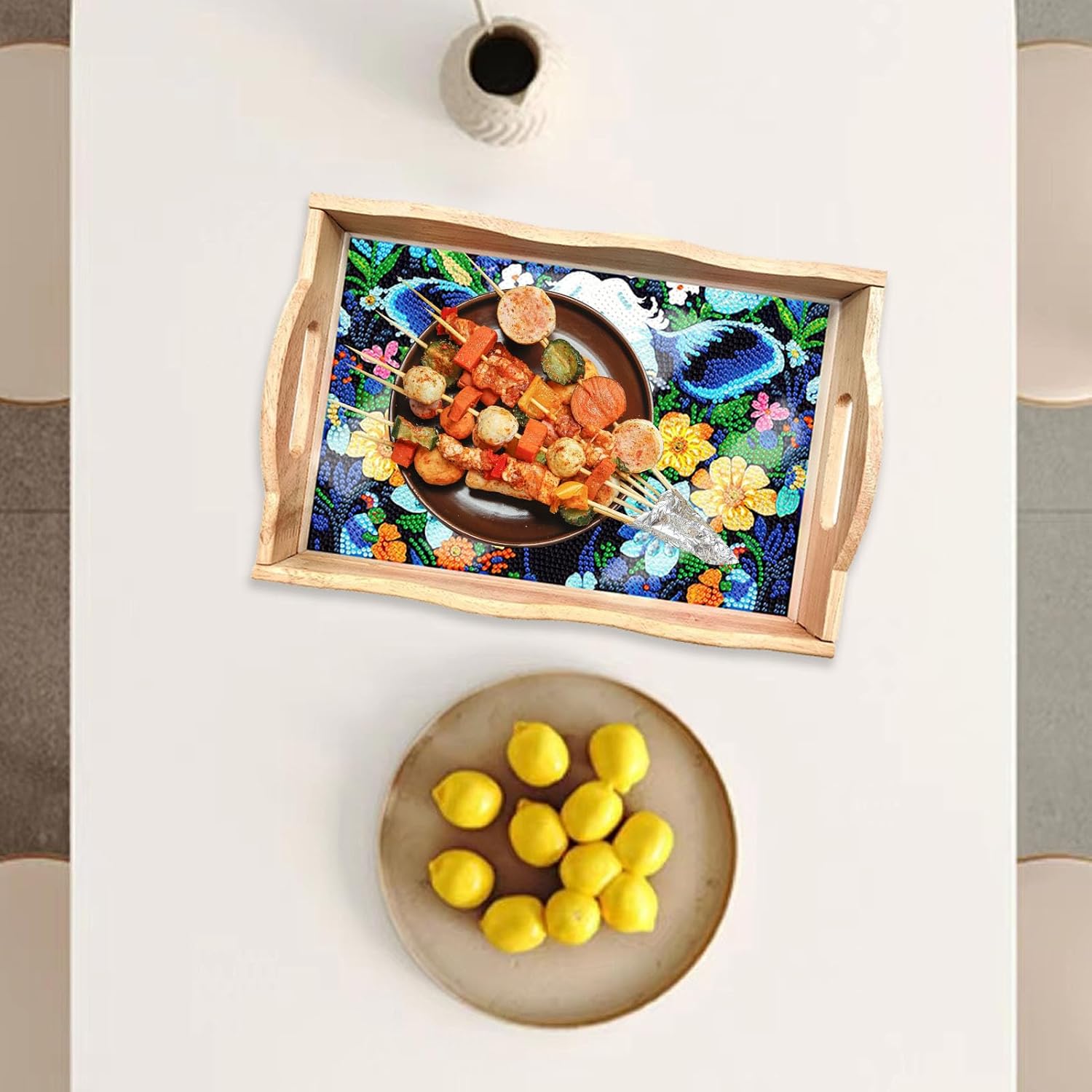 Shakven 5D Diamond Paintingg Serving Tray with Handle | Wooden Art Painting Serving Trays Kit,Diamond Paintingg Table Decoration Tray, Diamond Painted Dinner Plate for Desktop/Coffee Table/Countertop