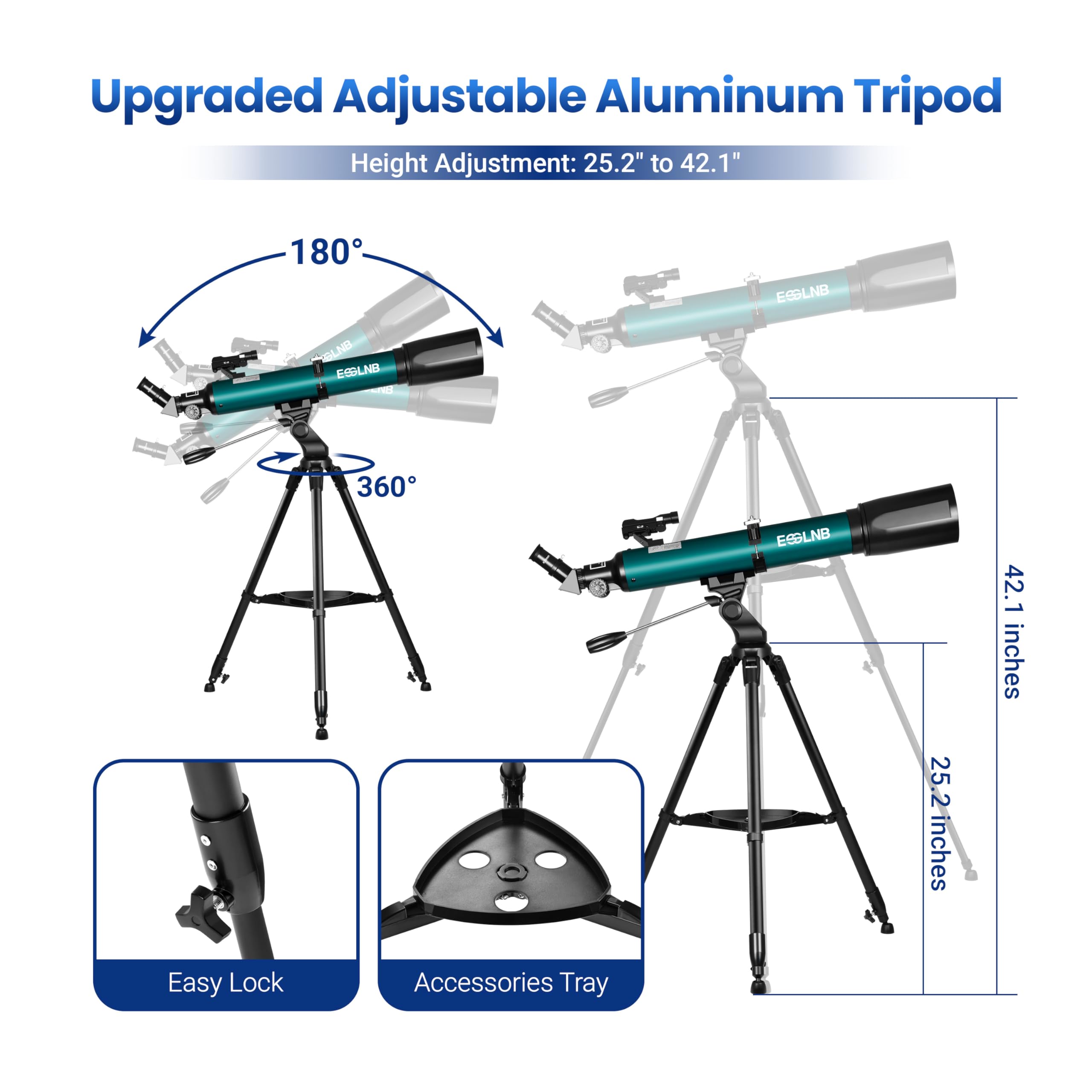 ESSLNB Telescopio 70080 Telescopio per Astronomia per Adulti con APP Stargazing Adattatore per Smartphone, Treppiede Regolabile, Mirino elettronico e Telecomando Wireless (Verde)