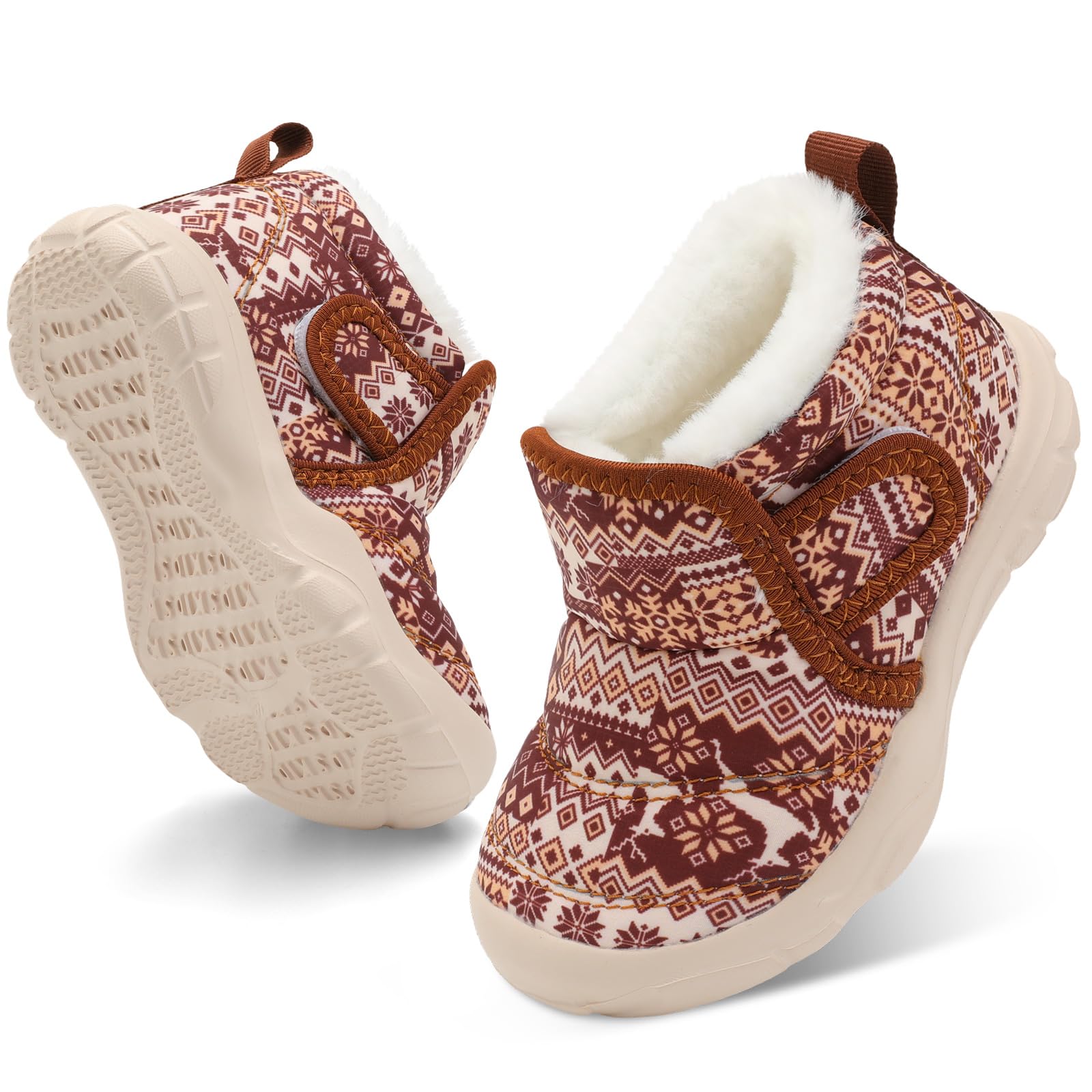 QFH Baby Boys Girls Winter Warm Shoes Cozy Fleece Snow Boots Toddler Non-Slip Walking Shoes Infant Outdoor Water Resistance Faux Fur Booties