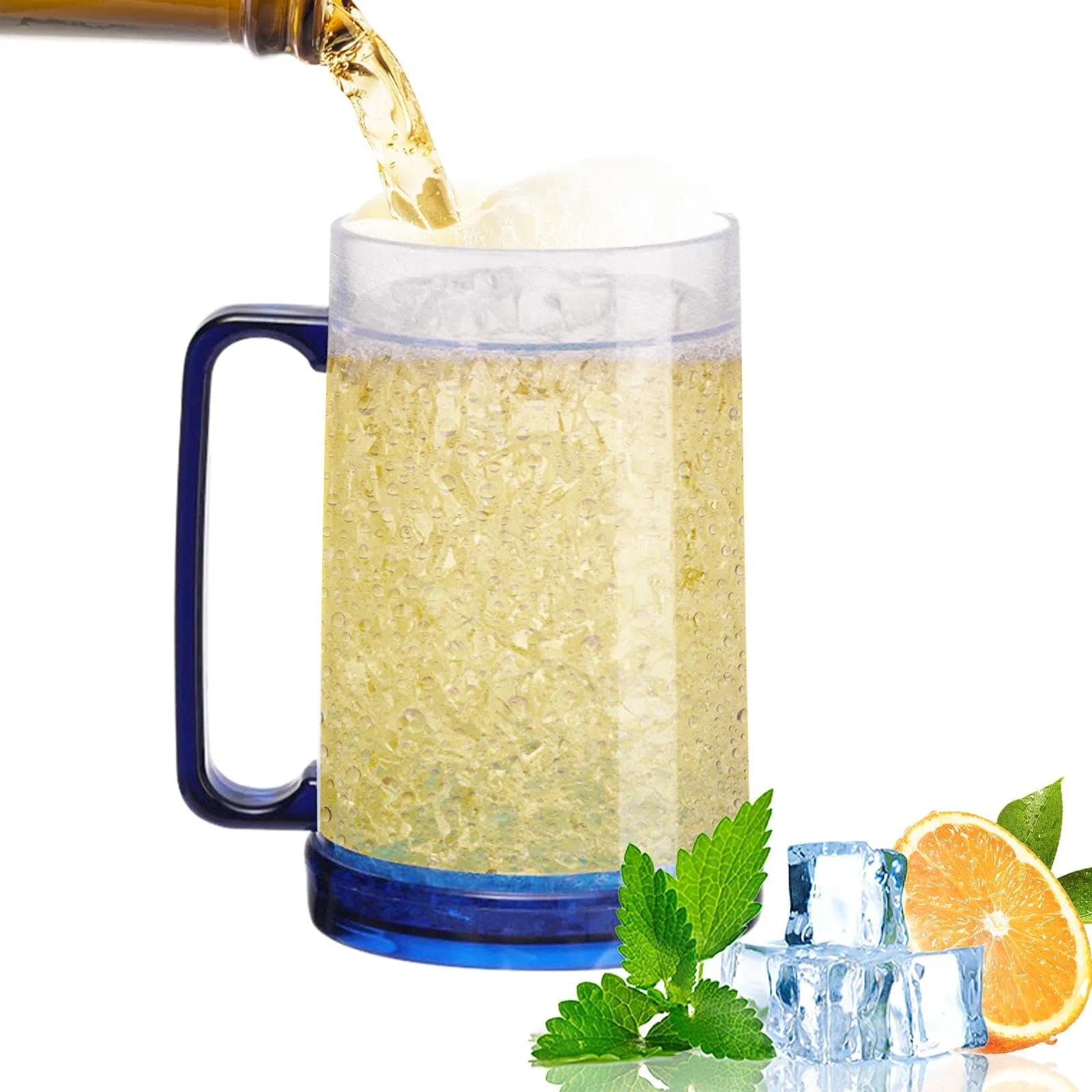 Frozen Beer Mug, 450 ML Doppelwandige Biergläser, Biergläser zum Einfrieren, 10 x 15.5 cm Bierkrug mit Henkel, Bierkrug Kühlend, Kühlbecher (Blau)