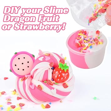 15 Pack Butter Slime Kit with Fruits Charms, Birthday Gift for Kids, Slime Party Favors for Girls and Boys, Super Soft & Non-Sticky, Scented Slime, DIY Stress Relief Toy
