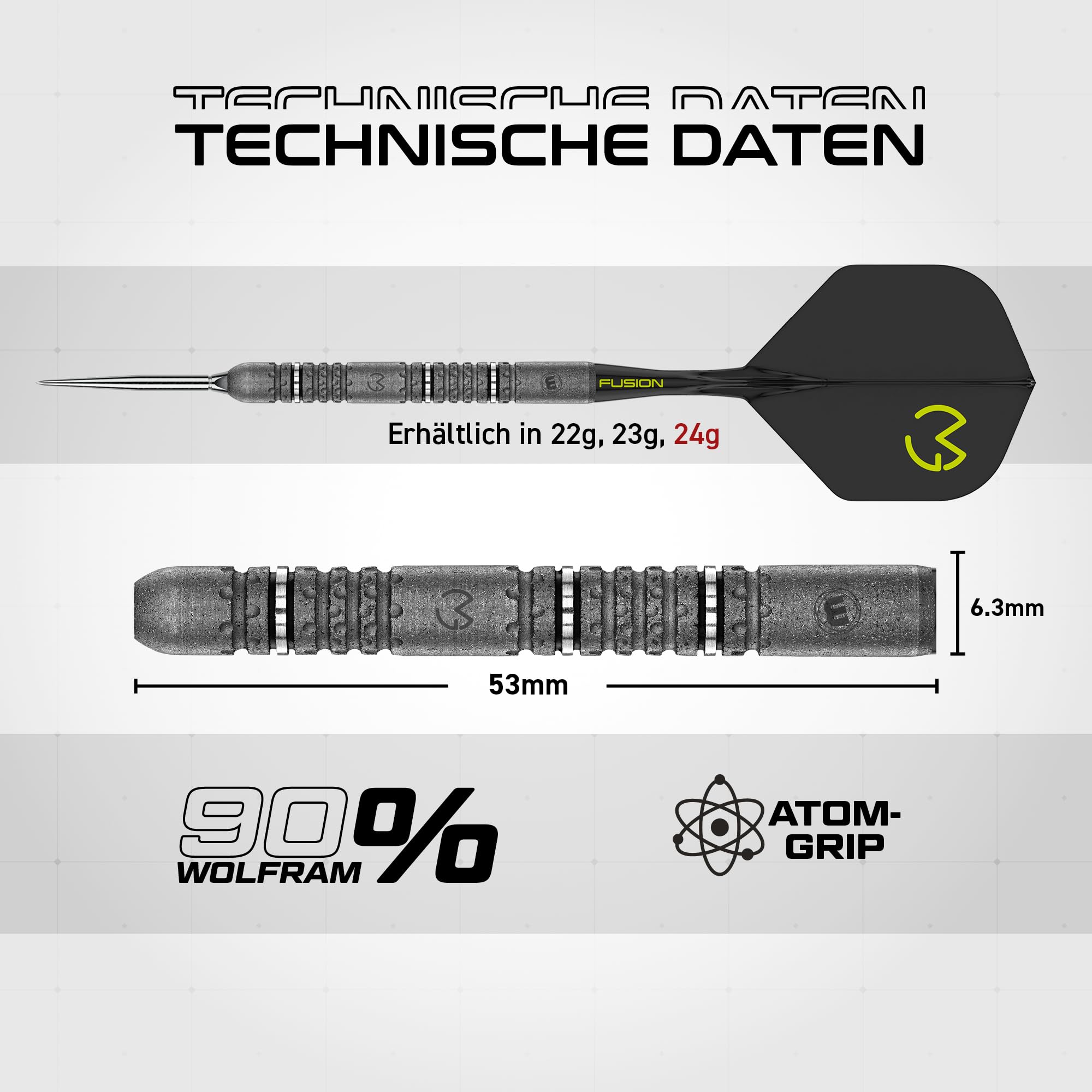 WINMAU Dartpfeile Michael Van Gerwen MvG Signature Edition | Standard oder Switch Points | Dartpfeile Profi 90% Tungsten Darts Set mit Dartflights und schäften - Steeldarts 22g, 23g & 24g