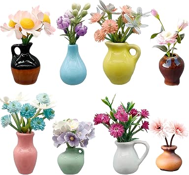 8 PCS Mini Ceramic Vase Magnets for Fridge, Cute Mini Vase Magnets for Fridge, Tiny 3D Plant V ase for Decoration Kitchen Locker Kitchen Office 8PCS-A