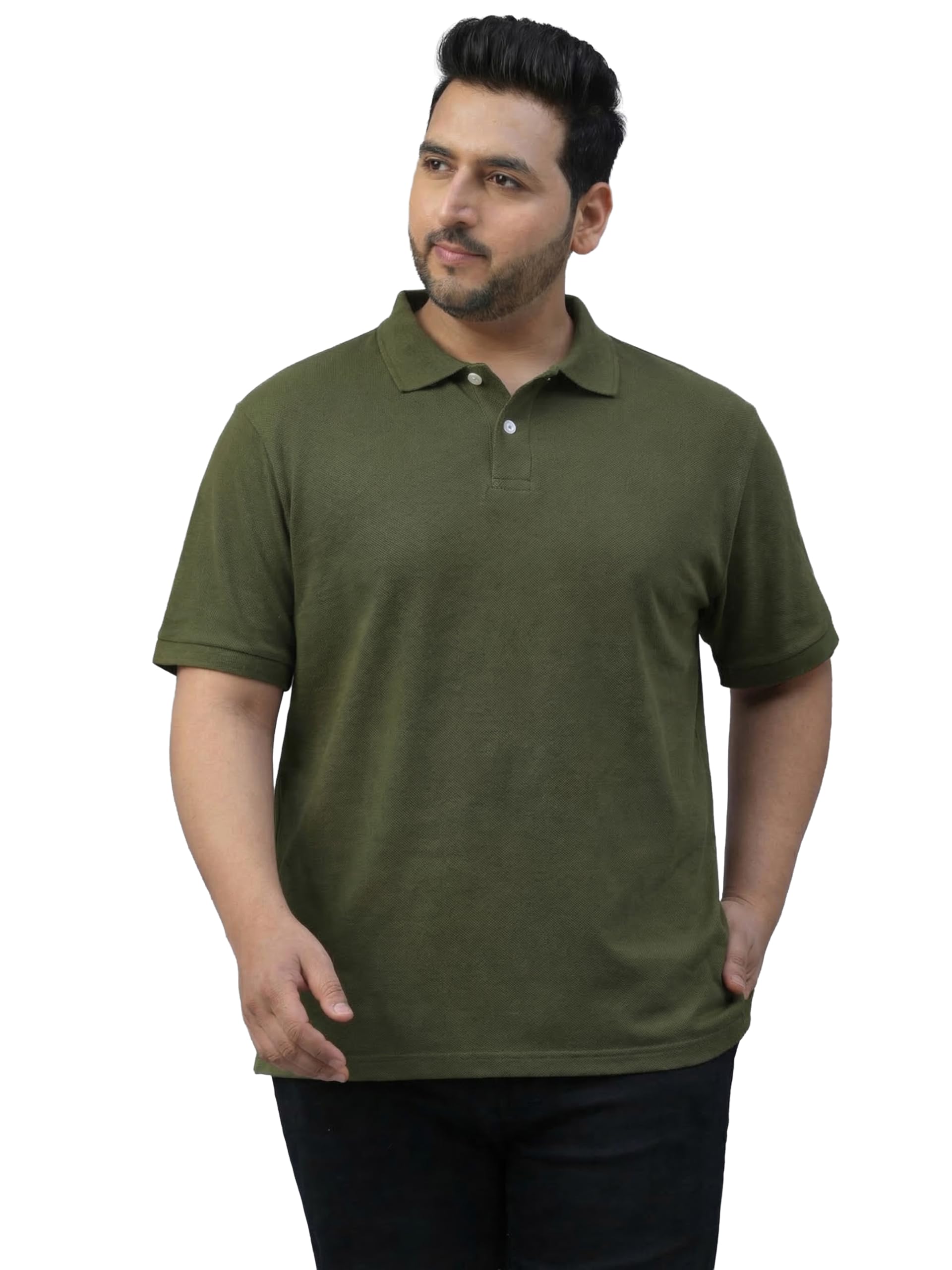 khakey Men's Solid Cotton Plus Size Polo T-Shirt | Airtex Breathable Fabric | Regular Fit | Half Sleeve-picture-17