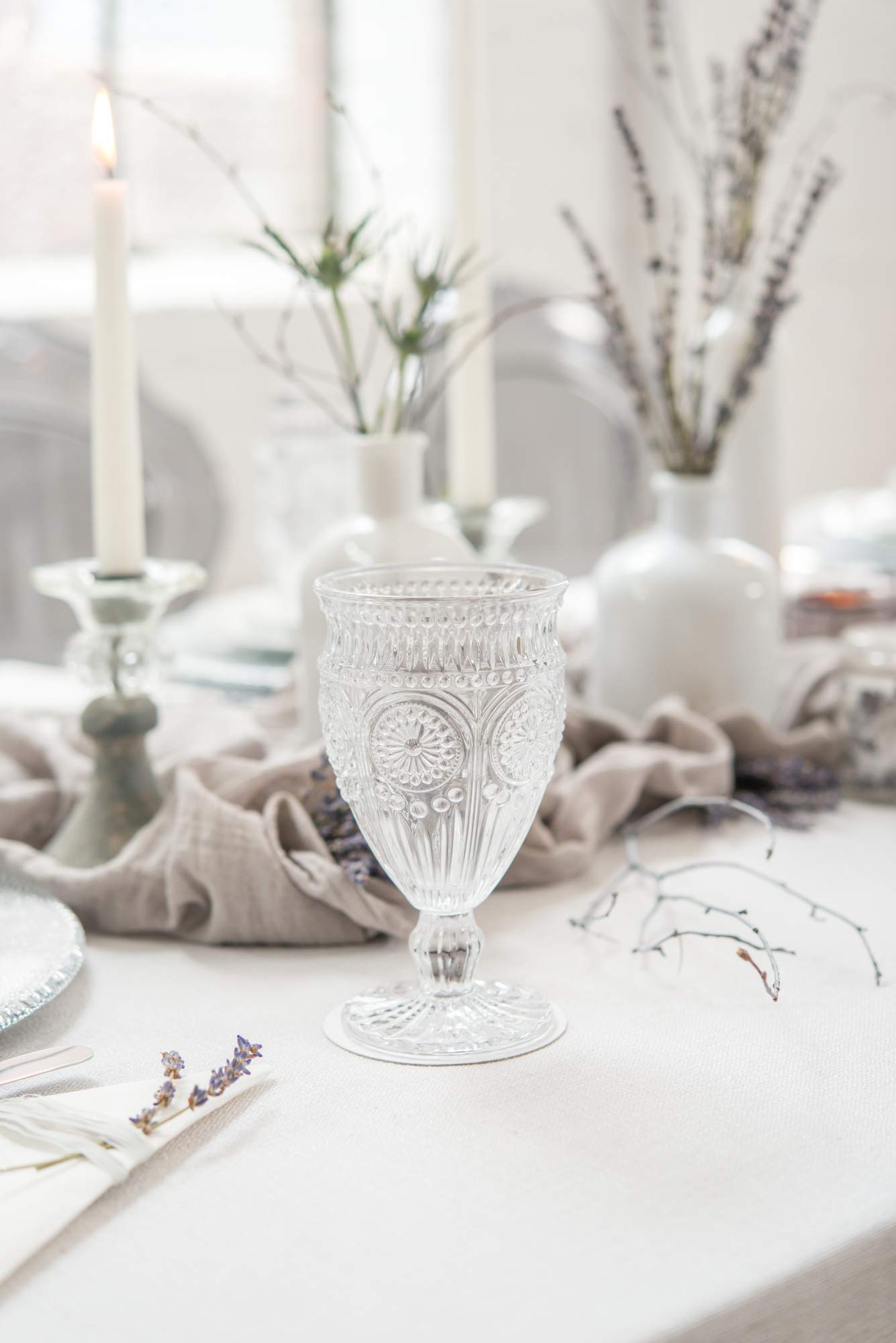 Weddingstar Vintage Inspired Pressed Glass Goblet, Clear