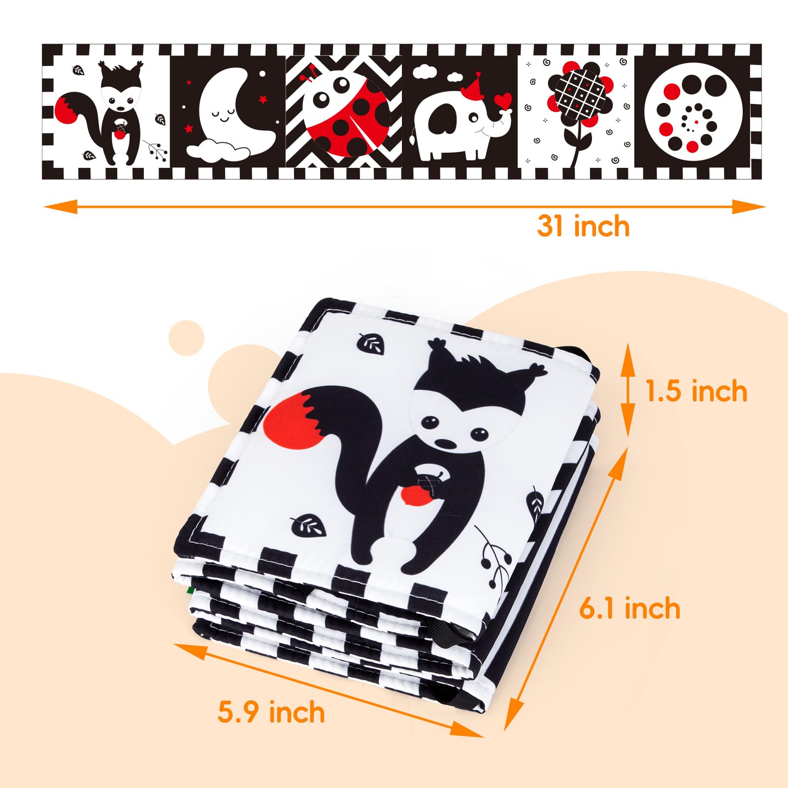 Cawgug Black and White High Contrast Baby Toys for Newborn Brain Development Tummy Time Soft Book Babies 0-3 6-12 Months Montessori Learning Activities Infant and Sensory Visual Stimulation Toys