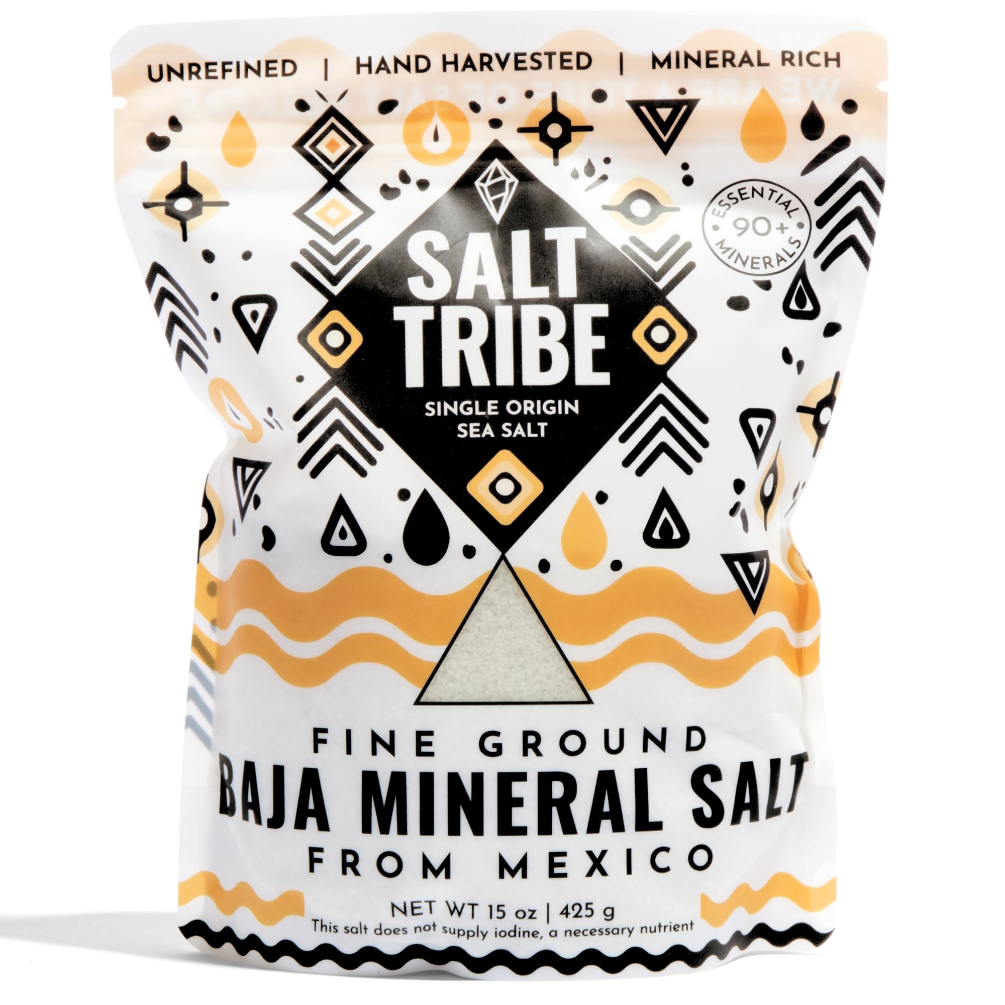 Salt Tribe | Baja Gold Mineral Sea Salt,90+ Trace Minerals,Fine Ground,Hydration Support,Organic Salt,Low Sodium,Organic & Unrefined,15 oz,Single Origin Mexico,425+ Serving