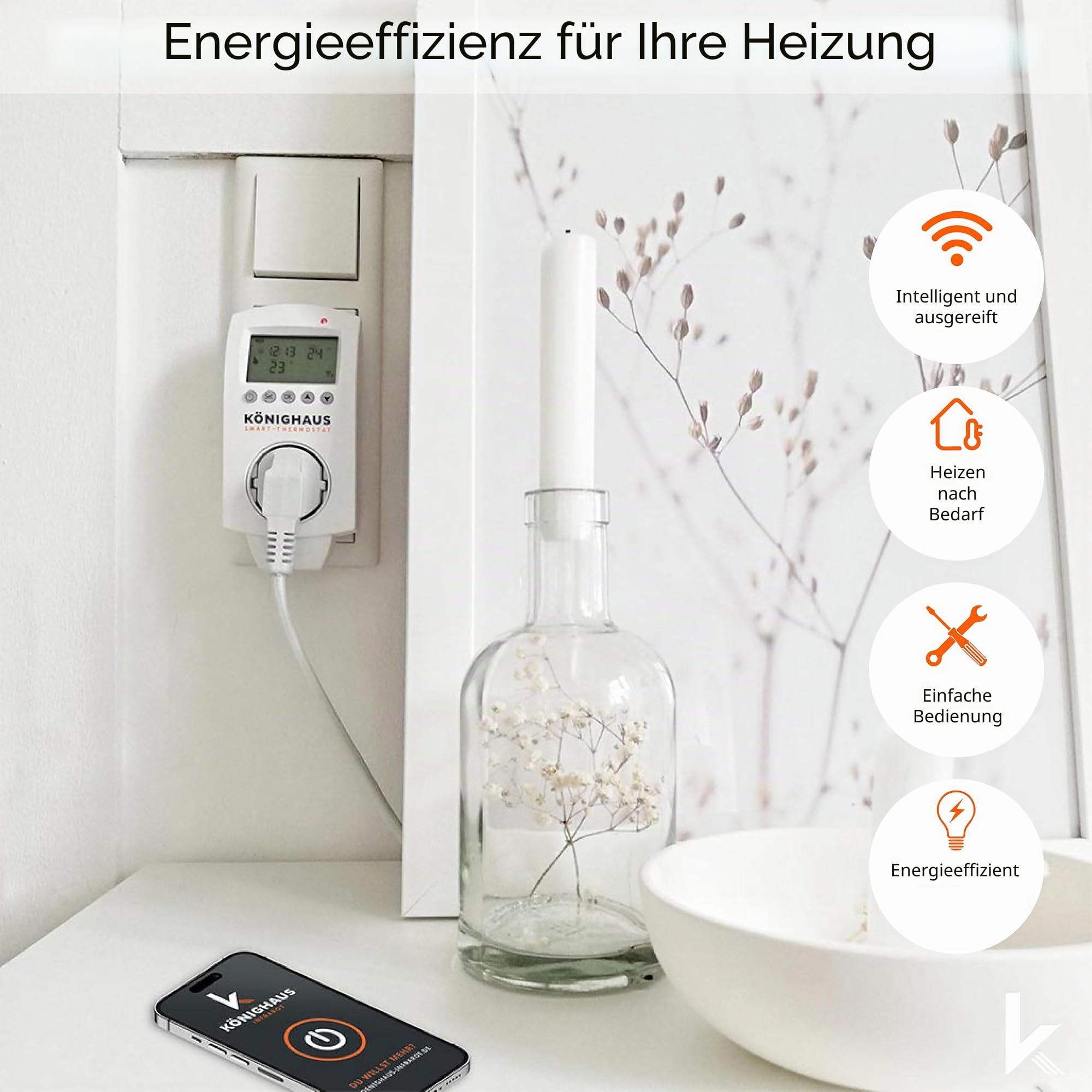 Könighaus Infrarotheizung - Smart Thermostat ✓ App-Steuerung mit Wochenprogramm