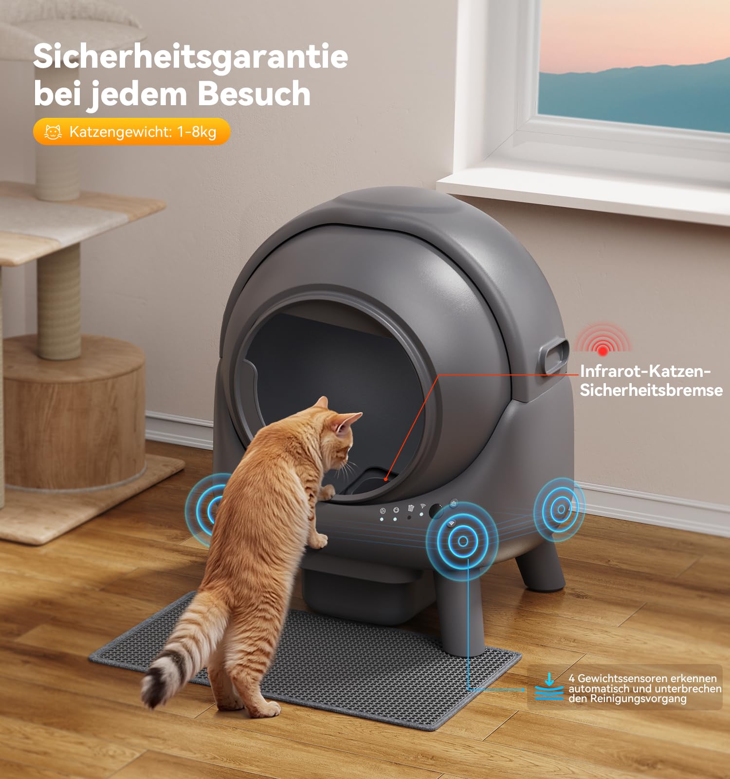 Katzenklo Selbstreinigend FEELNEEDY 65L Elektrische Automatische Katzentoilette, APP-gesteuert, Sicherheitssensoren, Geruchskontrolle, EIN gutes Hilfsmittel für Katzenbesitzer