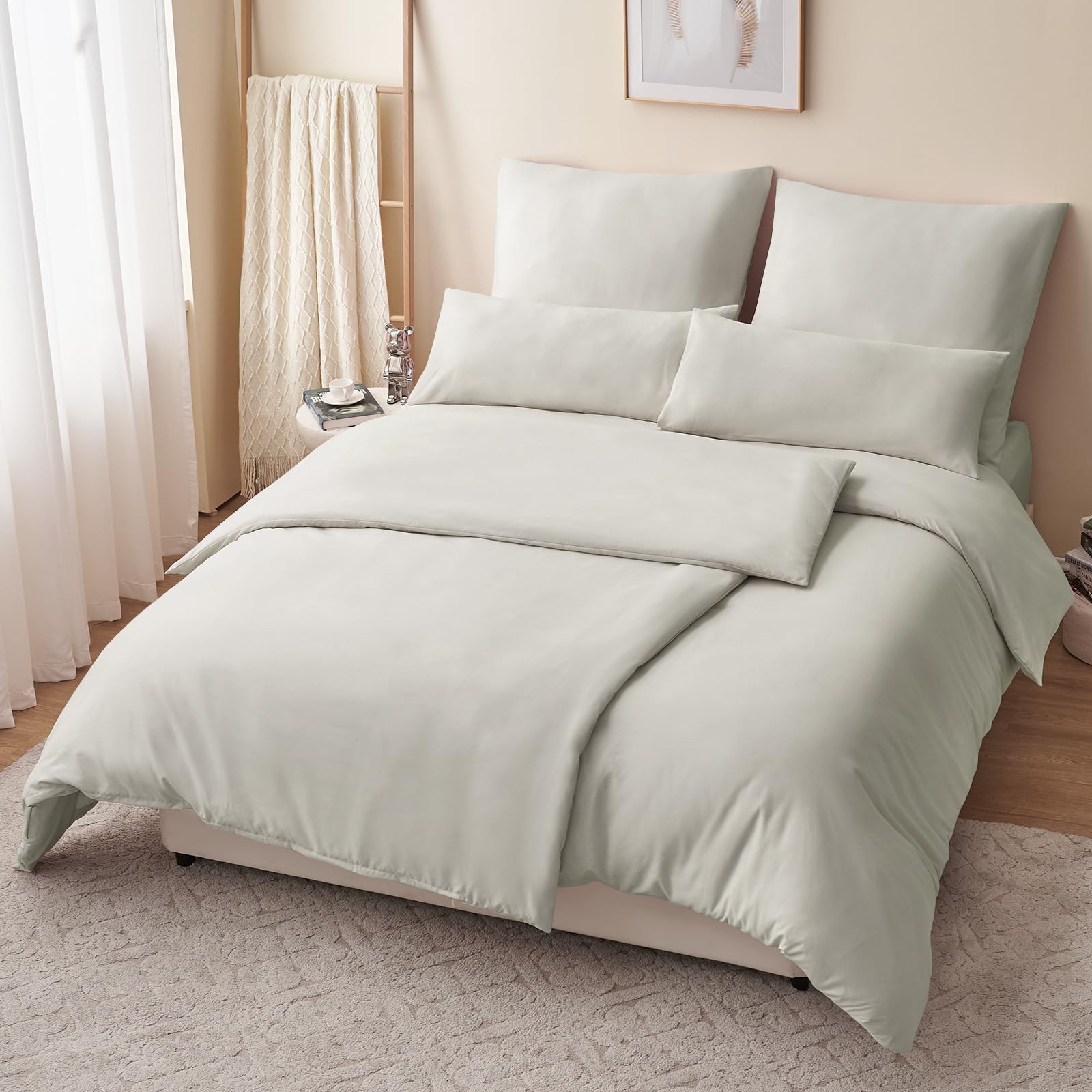 RUIKASI Bettwäsche 135x200 Beige 4teilig - Polyester Mikrofaser Bettwäsche-Sets Oeko-TEX… – Ansicht 4