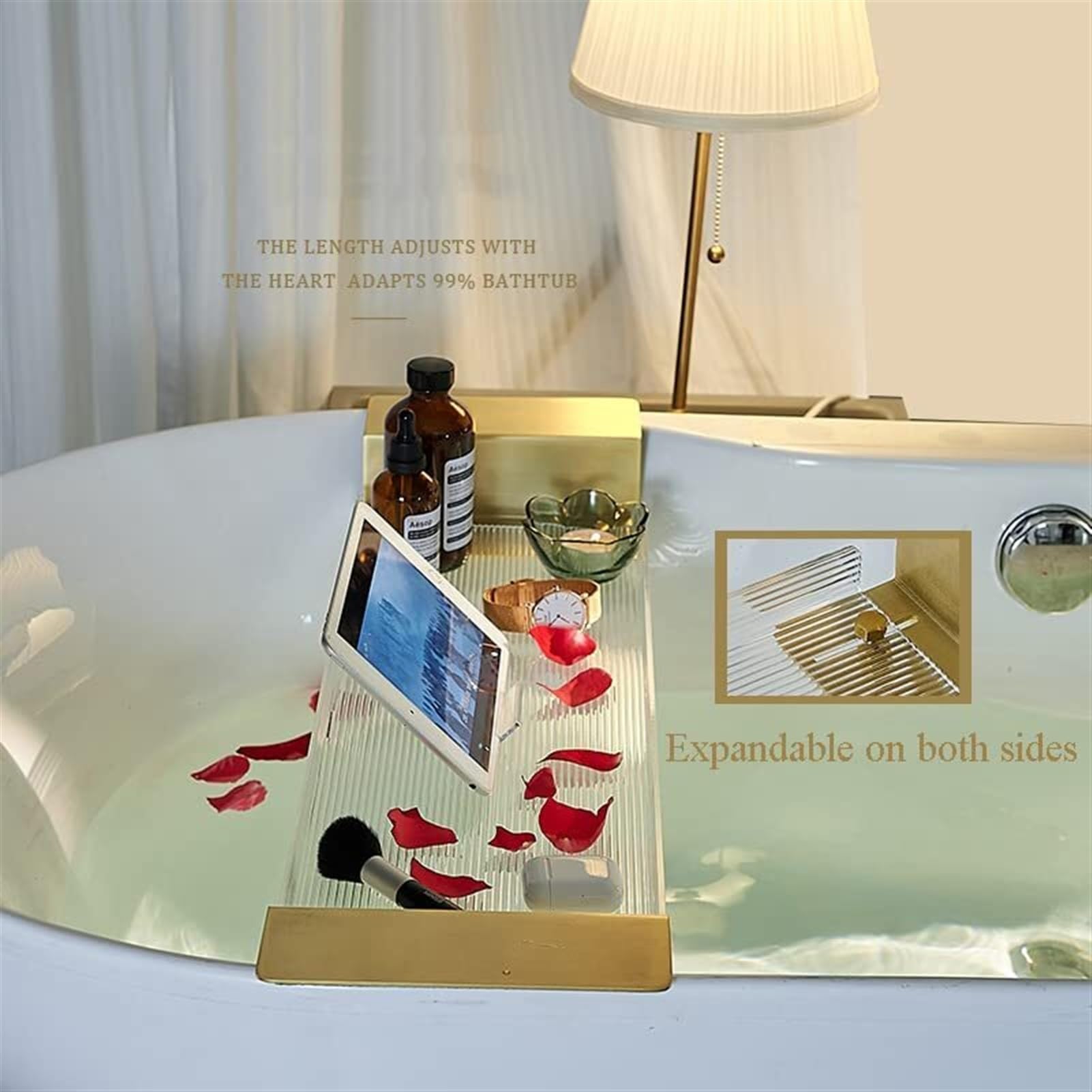 Bandejas para bañera, Bandeja para bañera, Bandeja acrílica para bañera, Bandeja expandible Transparente para bañera con Asas Antideslizantes, Soporte para Lectura, Soporte para Tableta, SOP