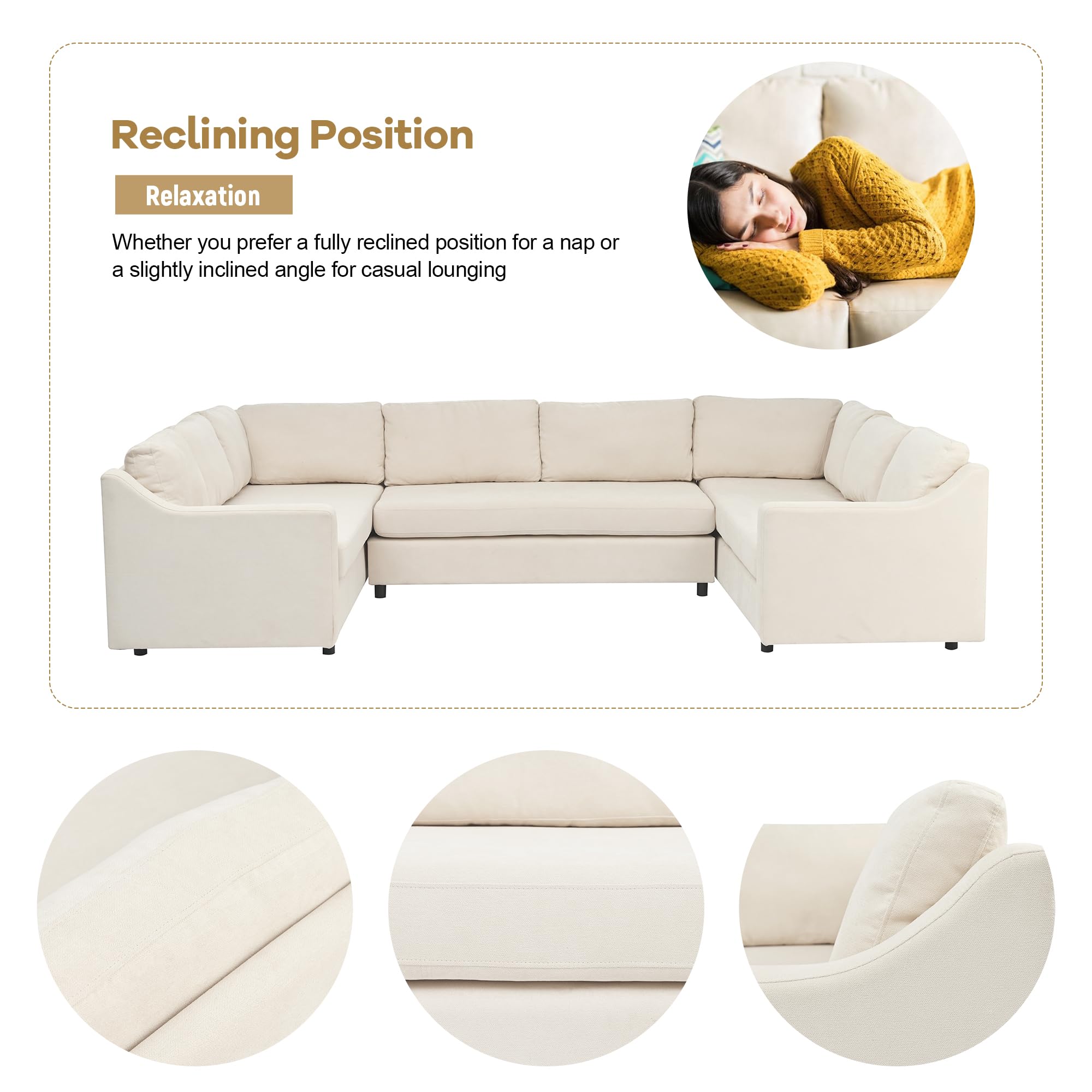 ( incomplete box 1of 3). Merax 3 Pieces Upholstered U-Shaped Large Sectional Sofa with Thick Seat and Back Cushions, Beige