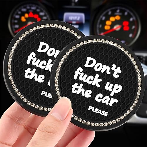 Miniatura 3 de 4 PCS Bling Car Cup Coaster, 2.75" 3D Honeycomb Crysta Diamonds English Phrase Personalized Anti-Slip Cup Mat, Waterproof Thermal Insulation Insert
