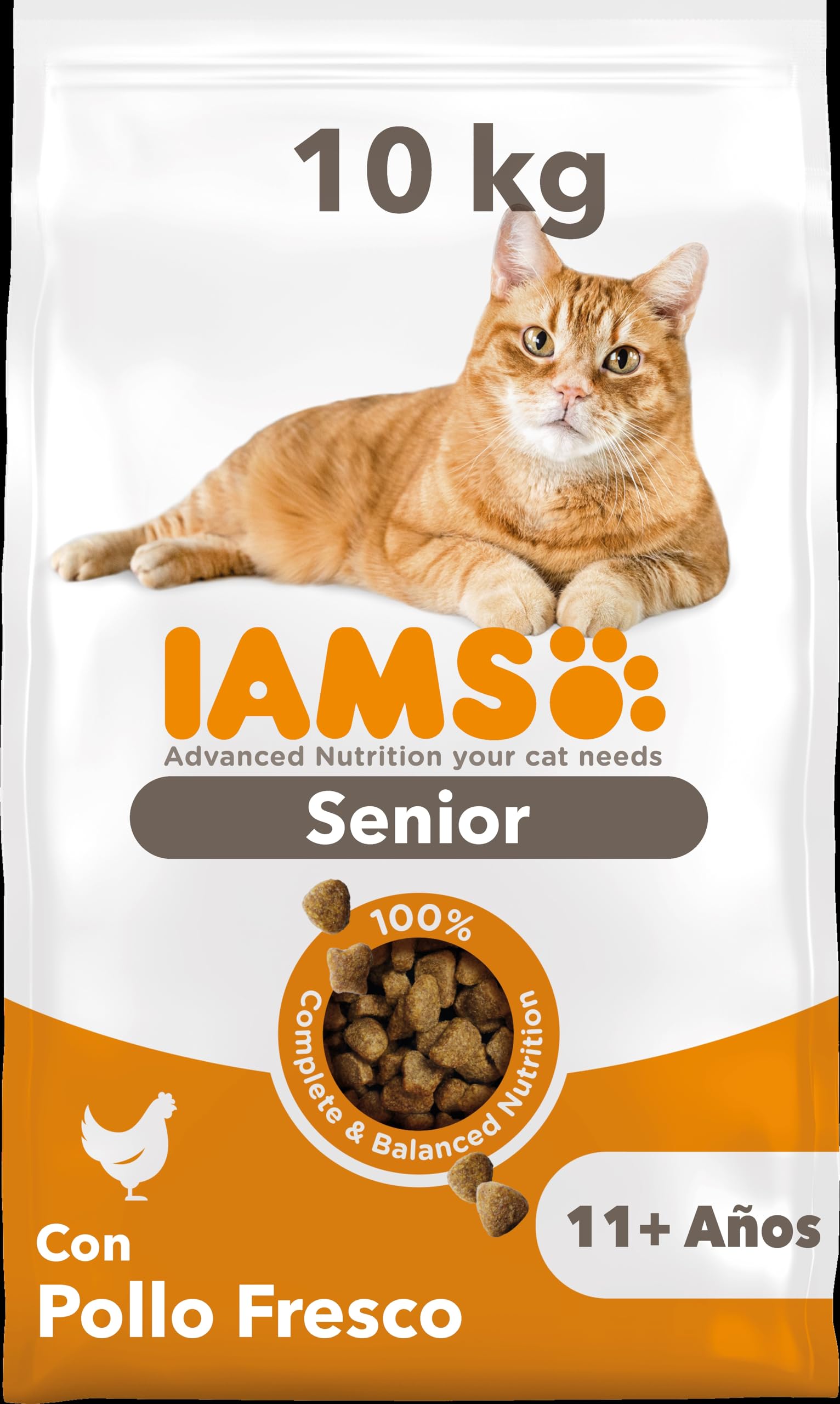 IAMS Alimento seco para Gatos con Pollo Fresco - Alimento seco para Gatos a Partir de 11 años, 10 kg