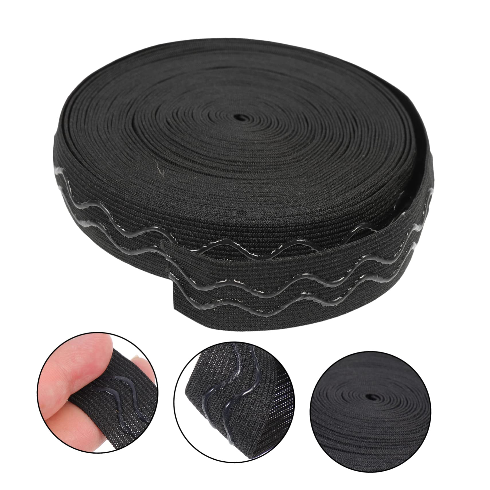 jojofuny 3 Fascia Elastica Antiscivolo Spandex Vita Elastico per Vestiti Bande J Stirata scrunchies Hair Band Elastici Cinturino Elastico in Maglia Poliestere e Colla Black