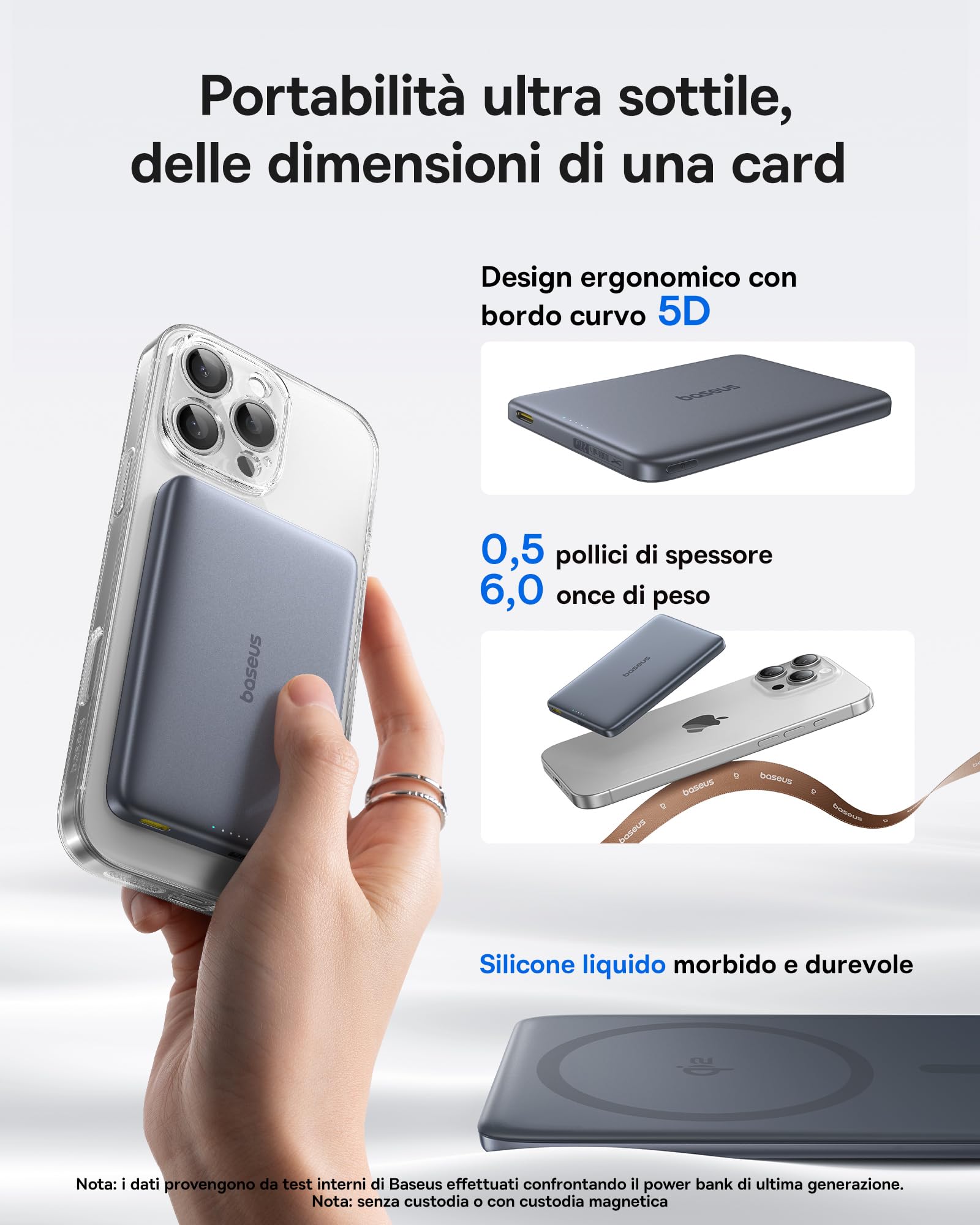 Baseus Picogo AM41 Power Bank, Ultra Slim 10000mAh Qi2 Magsafe Powerbank 15W Wireless, Ricarica Rapida PD 27W, Mini Magnetico Batteria Esterna con cavo USB C per iPhone 16/15/14/13/12, Grigio Spazio