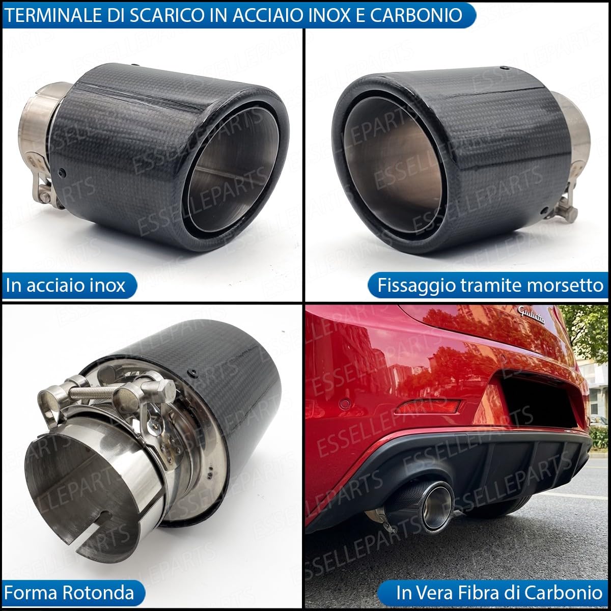 Terminale Scarico Carbonio 100mm Inox per Alfa Romeo Giulietta Plug&Play