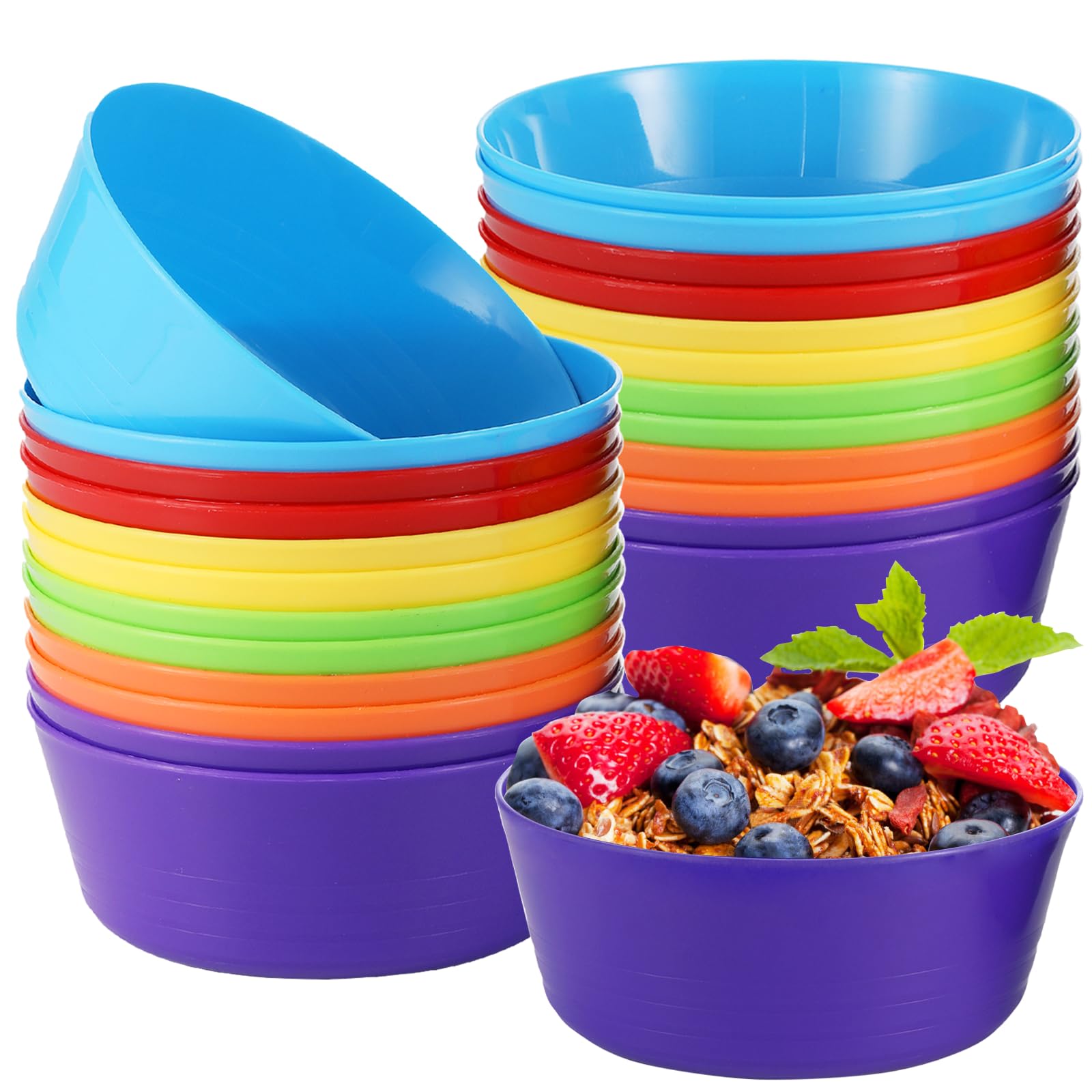 Ysglory 24 Packs Kid Plastic Bowls 10 oz Reusable Small Cereal Snack Bowls