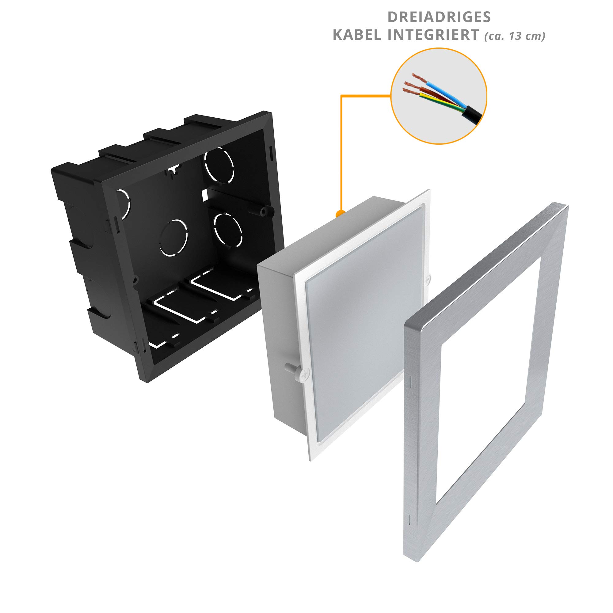 SSC-LUXon 6 Stück Wandeinbaustrahler LED Piko-LQ - quadratische Wandleuchte - IP65 Wasserschutz für Außen 230V 3,5W warmweiß