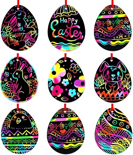 D4DREAM Manualidades de Pascua para niños, 24 piezas de arte mágico para rascar, decoración de huevos de Pascua, kits de manualidades de Pascua para