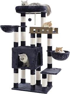 Gitelsnour Cat Tree for Indoor Cats Large Adult, Heavy Duty Cat Tree For Large Cats, Cat Condo with Big Wooden Perch, Cat Tower with 14 Scratching Posts, Hammock, Smoky Gray GCT023G