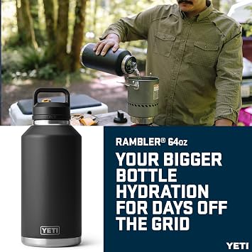 YETI Rambler Bottle Chug, Vaccum Insulated Stainless Steel Bottle with Leakproof Chug Cap, Black, 64 oz (1.9 L)