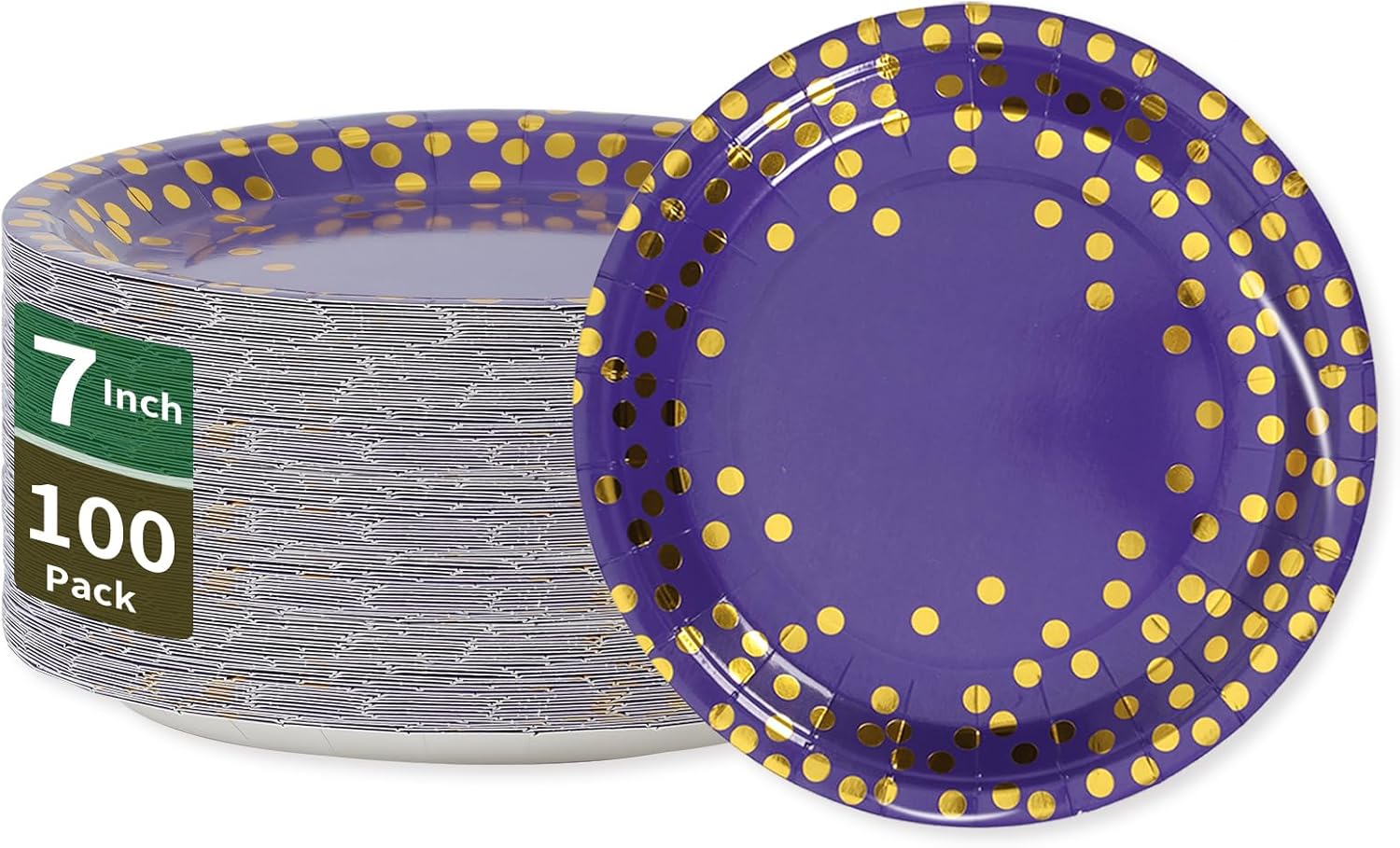 CENLBJ Purple and Gold Paper Plates,7INCH Purple Dessert