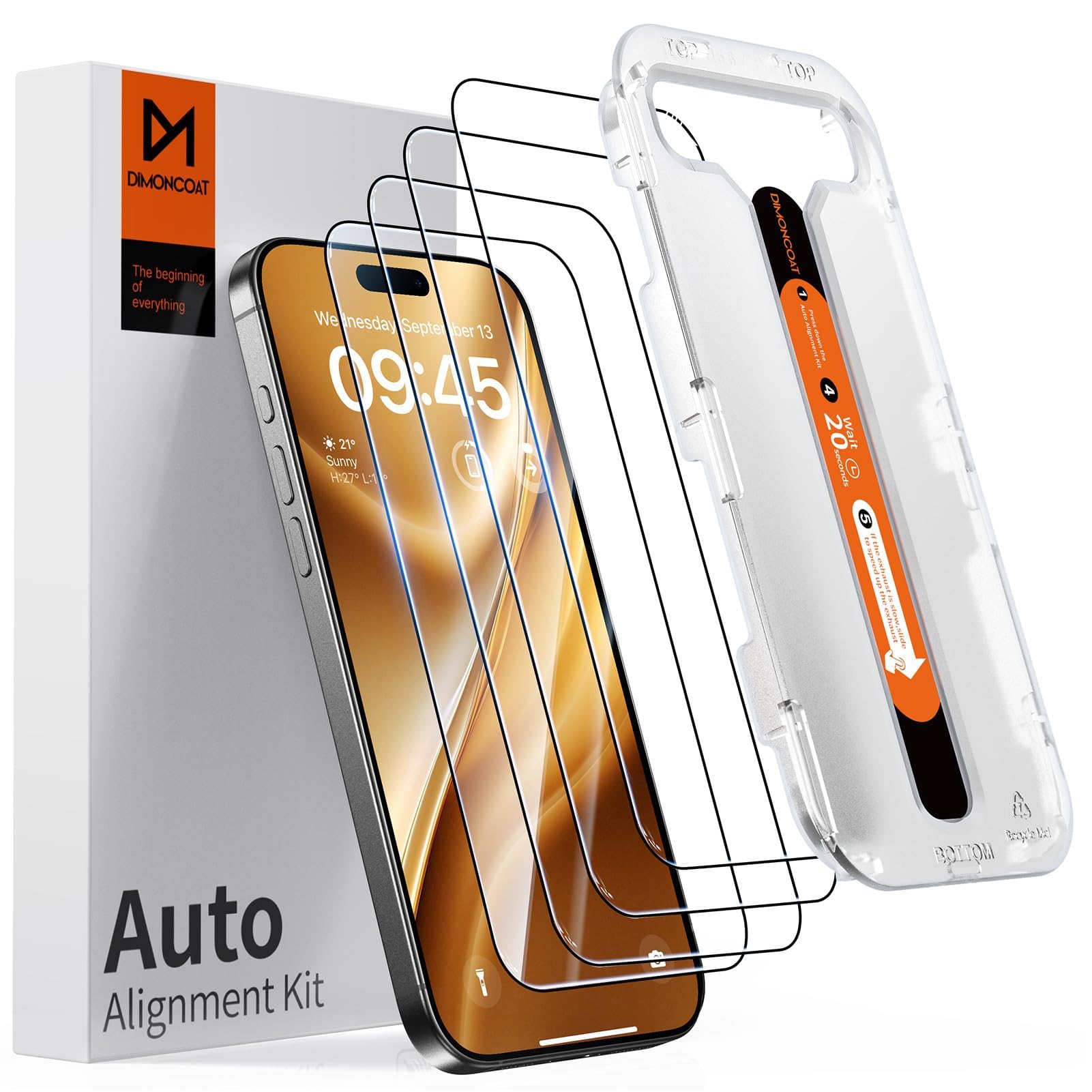 DIMONCOAT 4-PACK Screen Protector Compatible with iPhone 16 Pro [Auto Alignment Kit] [10X Military Protection] 16 Pro 6.3 inch Tempered Glass Film [Case Friendly]
