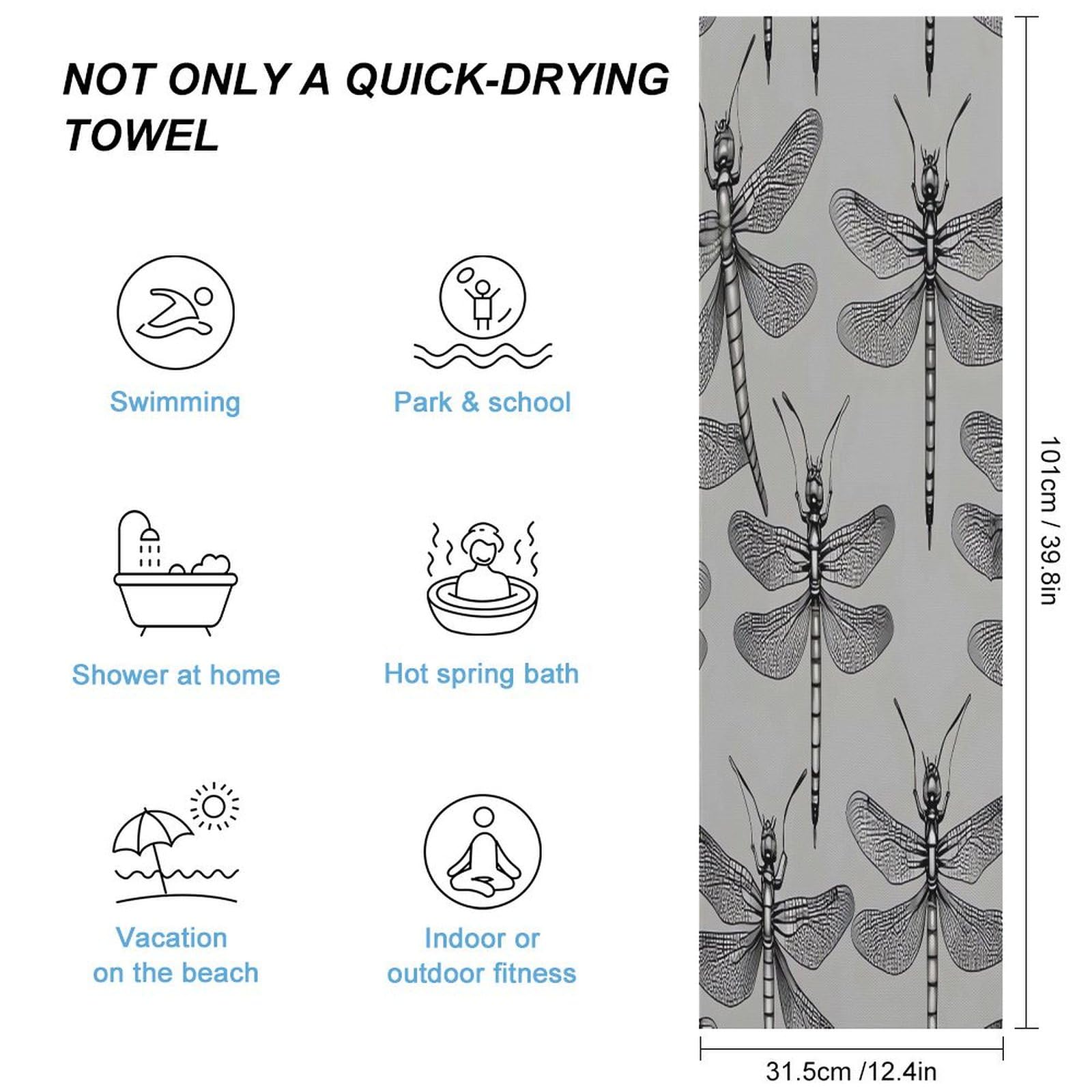 AQRJLPM Dragonflies Grey Quick Dry Towel Cold Fabric Workout Sweat Towels Highly Absorbing Odor-Free Travel Towel for Hot Yoga Tennis Running Exercise Working Out Camping