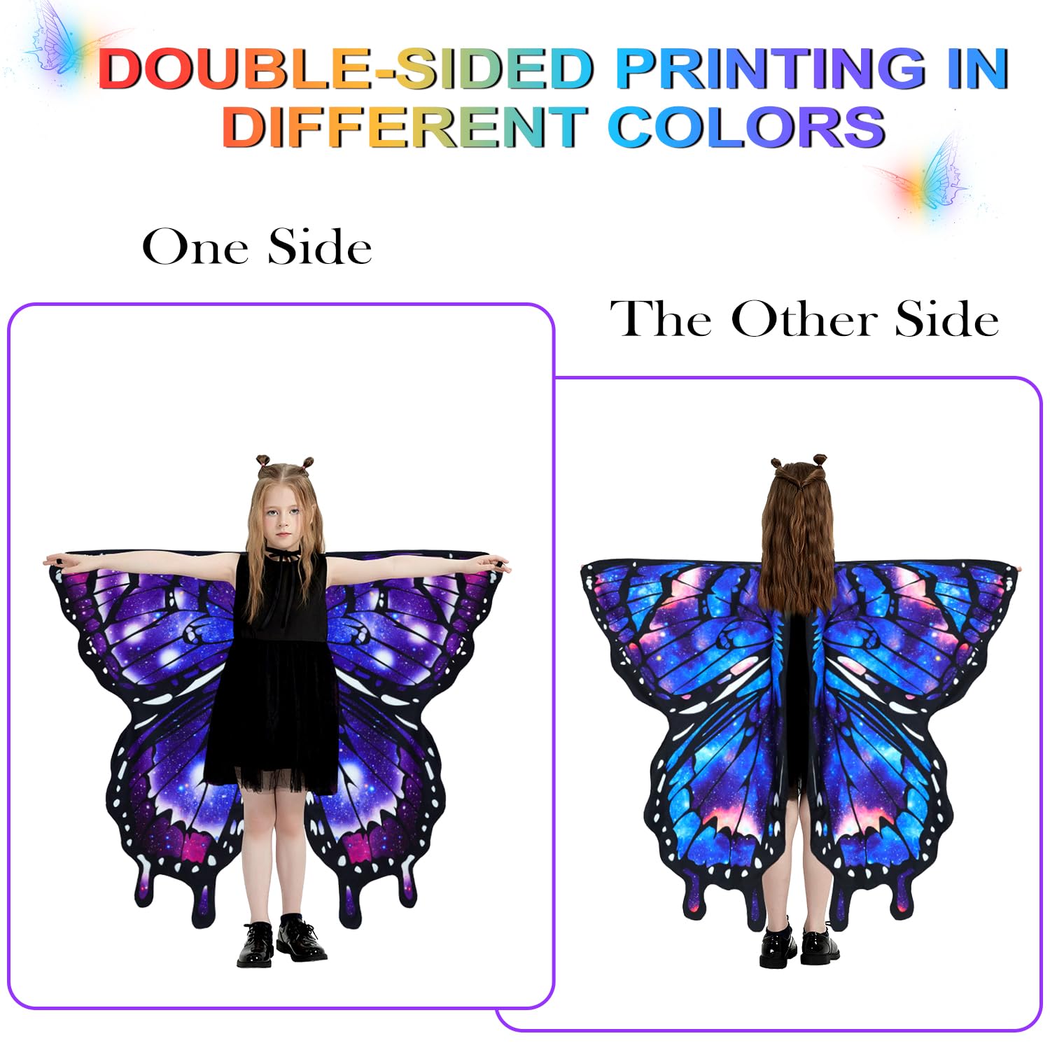 LYL. Ling Butterfly Wings for Girls Double-Sided Fairy Wings, Halloween Costumes for Kids Butterfly Costume for Girls (#012) - Image 2