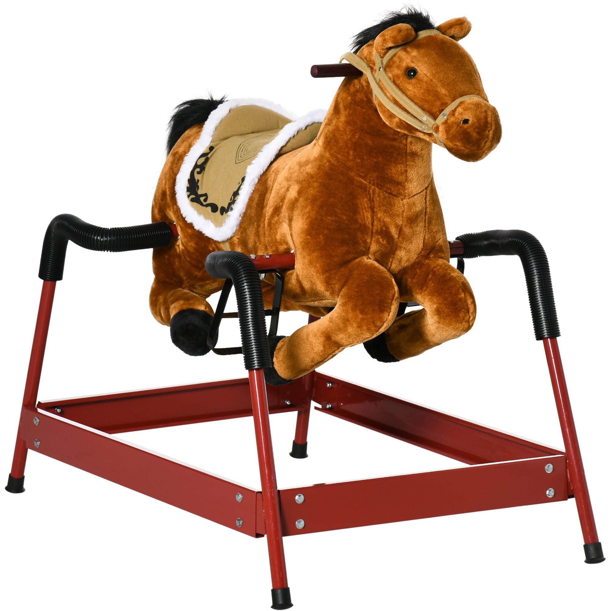 Qaba Kids Spring Rocking Horse Ride on Horse for Girls and Boys Light Brown