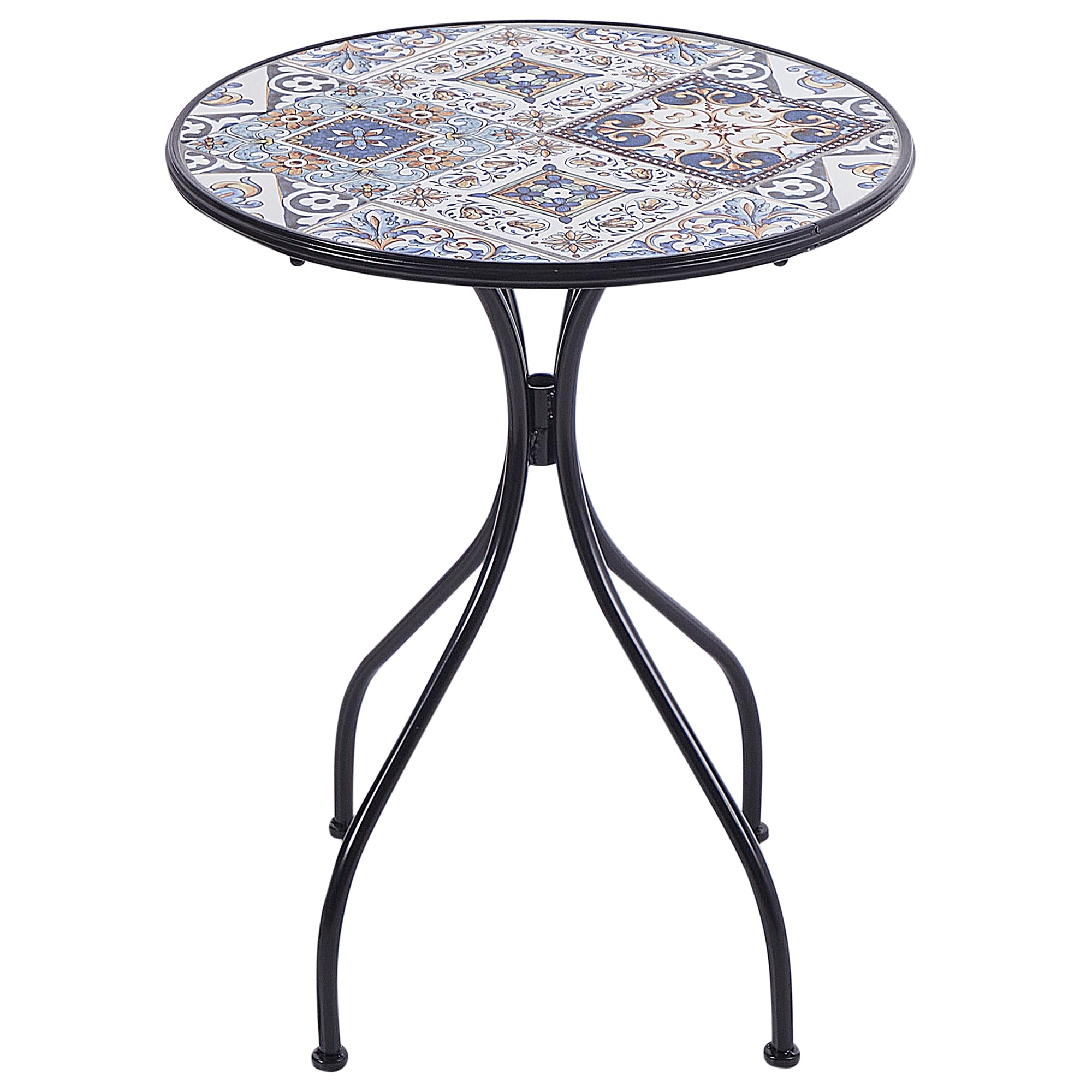 Beliani Mesa de balcón Exterior Metal Estilo Vintage Tablero de Mosaico Estructura Hierro Negro Civita