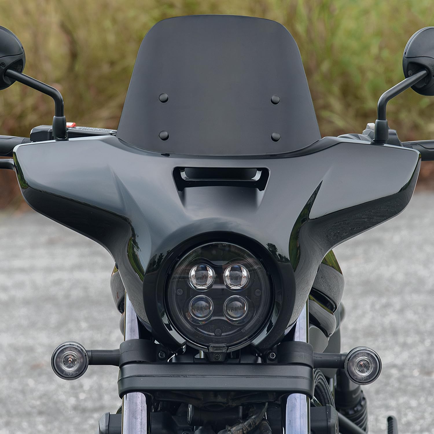 Motorcycle Headlight Fairing Cover with 9.75" Windshield Fit for Rebel CMX 1100 2021-2026 Windscreen Headlamp Cowl (Gloss Black+Dark Smoke)