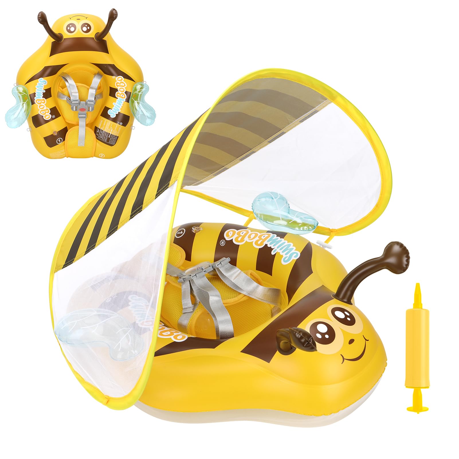 Free Swimming Baby Inflatable Baby Swim Float with Sun Canopy Size Improved Infant Pool Floaties Swimming Pool Toys for The Age of 3-36 Months(Yellow, Large)