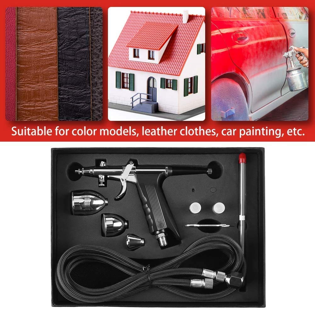 Airbrush Set, Dual Action Mini Air Kompressor Airbrush Kit mit 3 Düsen-Sets 0,3/0,5/0,8 mm und 3-teiligen Bechern, für Farbmodelle Lederbekleidung Auto