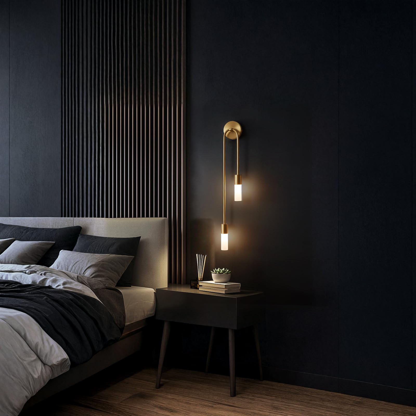 Moderne U-förmige Wandleuchte in Gold mit Acrylschirm, G9 kompatibel, 55cm Höhe Dekorative Wandlampe für Schlafzimmer, Wohnzimmer, Badezimmer, Flur, Hotel, Restaurant (Rechts.)