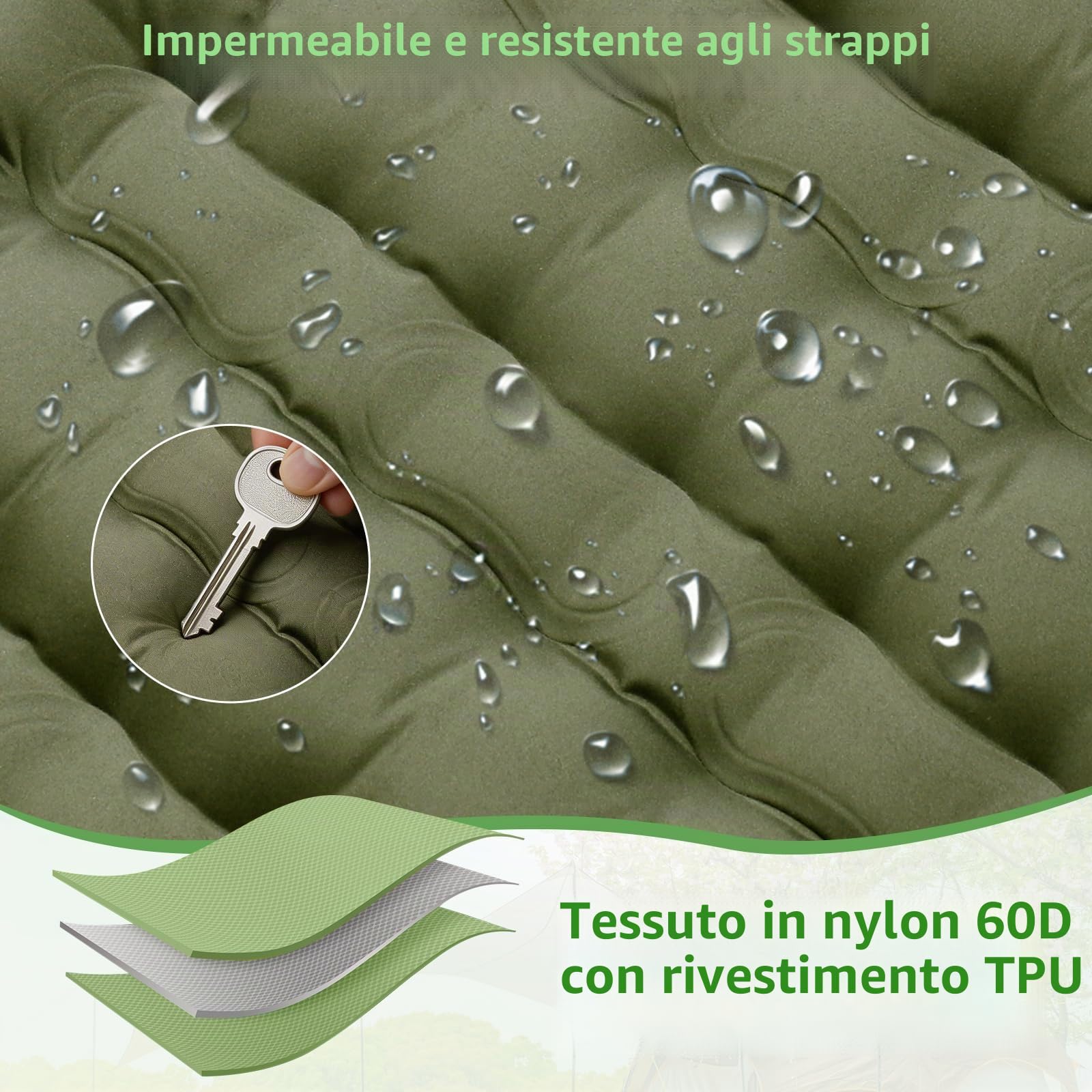 Materassino Campeggio 12cm, 196x70 CM Materasso Gonfiabile Singolo con Pompa a Pedale Integrata, Letto Gonfiabile Impermeabile Singolo con Cuscino, Tappetino da Trekking e Viaggio (Verde)