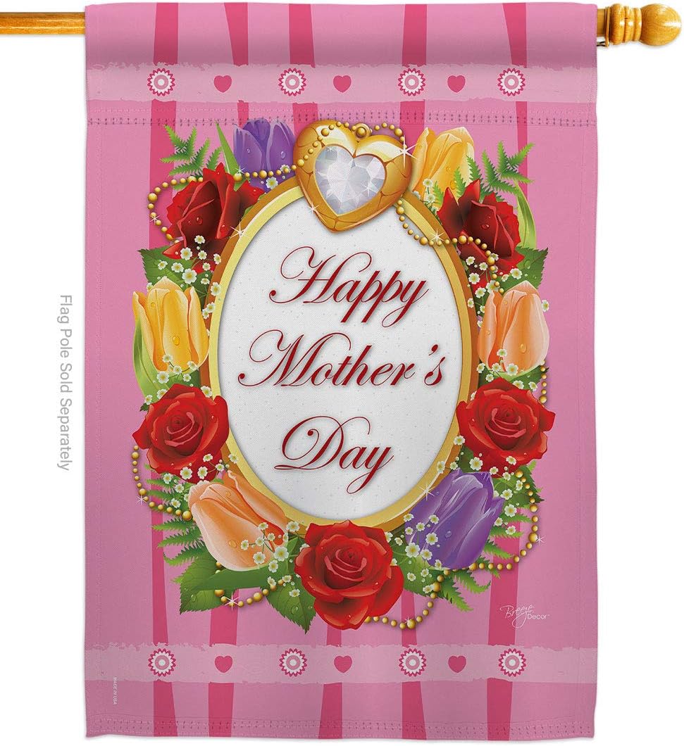 Happy Mothers Day House Flag Family Mother Mom Mama Grandma Love Flowers Parent Sibling Relatives Grandparent Small Decorative Gift Yard Banner Made In USA 28 X 40