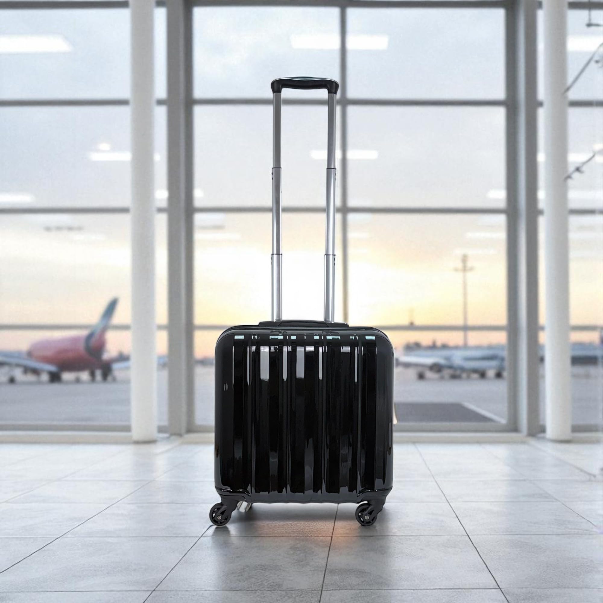 Maleta Trolley Equipaje de Mano Comercial piloto Medico Maletin con 4 Ruedas 360 y con 3 Compartimientos (Negro)