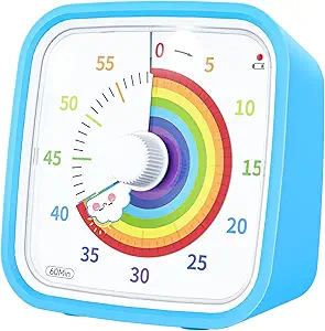 Yunbaoit Visual Timer with Protective Case, Rainbow Disk 60 Minute Countdown Timer for Kids and Adults, Silent Time Management Tool(Blue Rainbow)
