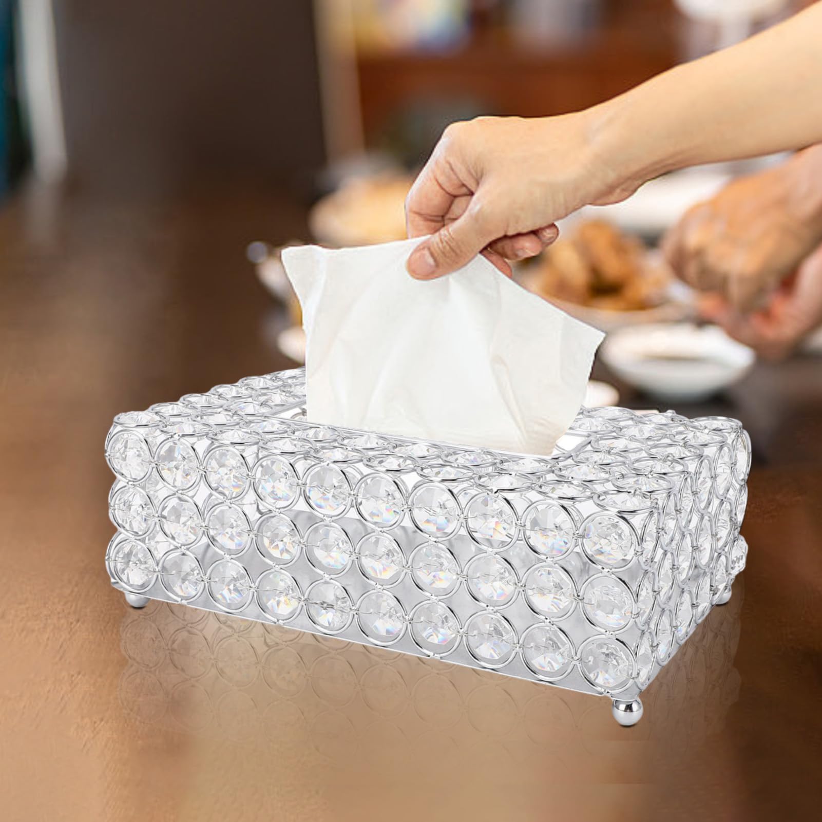 Crystal Tissue Box Cover, Rectangular Decorative Napkin Paper Dispenser Holder for Dining Room, Living Room, Bedroom, Bathroom, Office