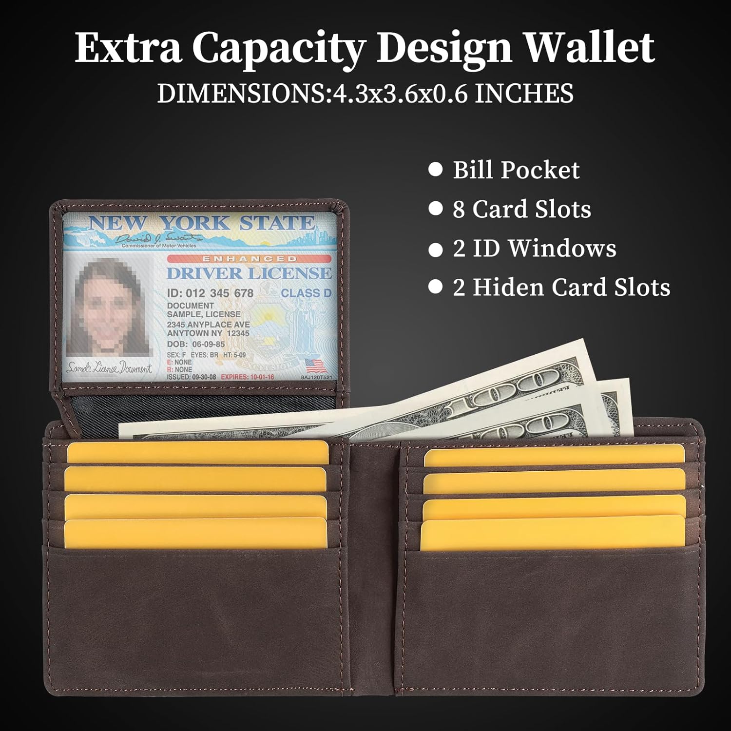 LELEMENT Genuine Leather Bifold Wallet for Men – Slim Minimalist Wallet with RFID Blocking, Multiple Card Slots, Cash Pocket – Soft Full-Grain Leather – Gift-Ready Box Included - Image 4