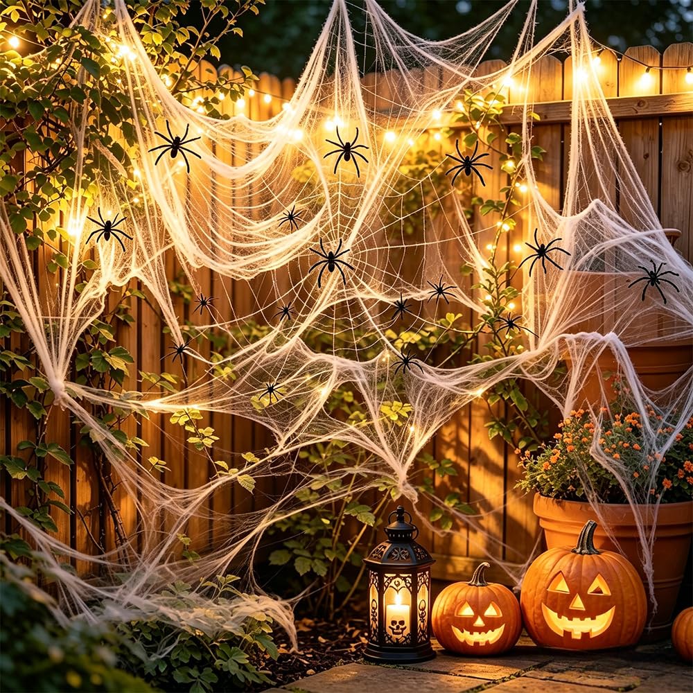 300g Halloween Spider Web Decorations with 60 Fake Spiders, Stretchable Cobweb Covers 1500 sq ft, Spooky Haunted House Decor for Halloween Party Indoor Outdoor