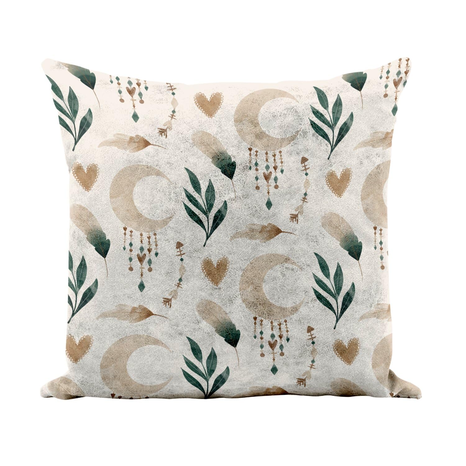 Coussin toucher cuir blanc motif attrape-rêve et lune bohème 40x40 cm avec housse