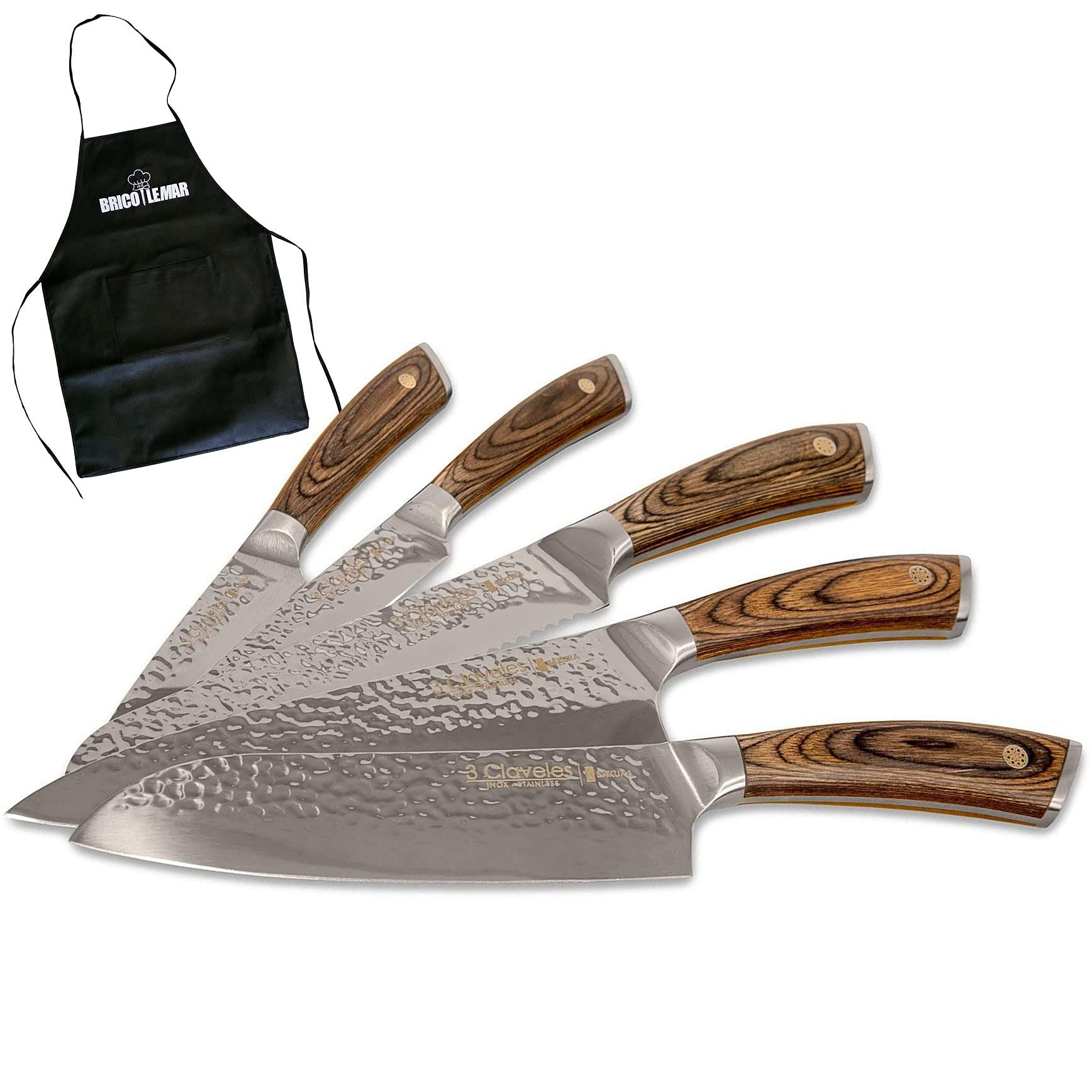 Juego de 5 Cuchillos Japonenes Serie Sakura + Delantal regalo (Serie Sakura + Delantal)